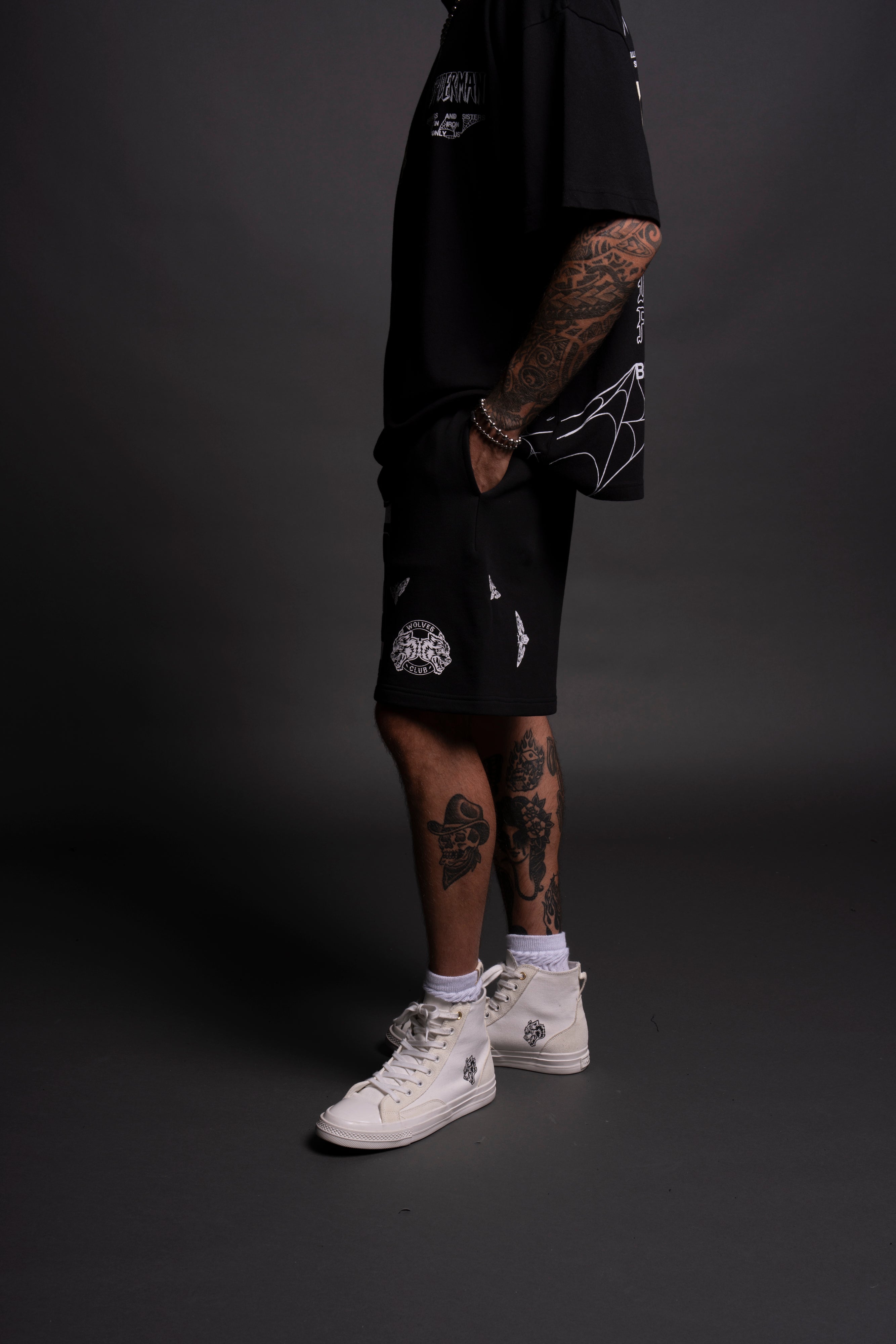 In Our Web Oversized Post Lounge Sweat Shorts in Black