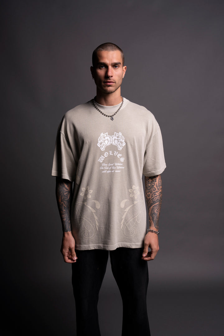 Two Wolves "Premium Vintage" Oversized Unisex Tee in Cactus Gray