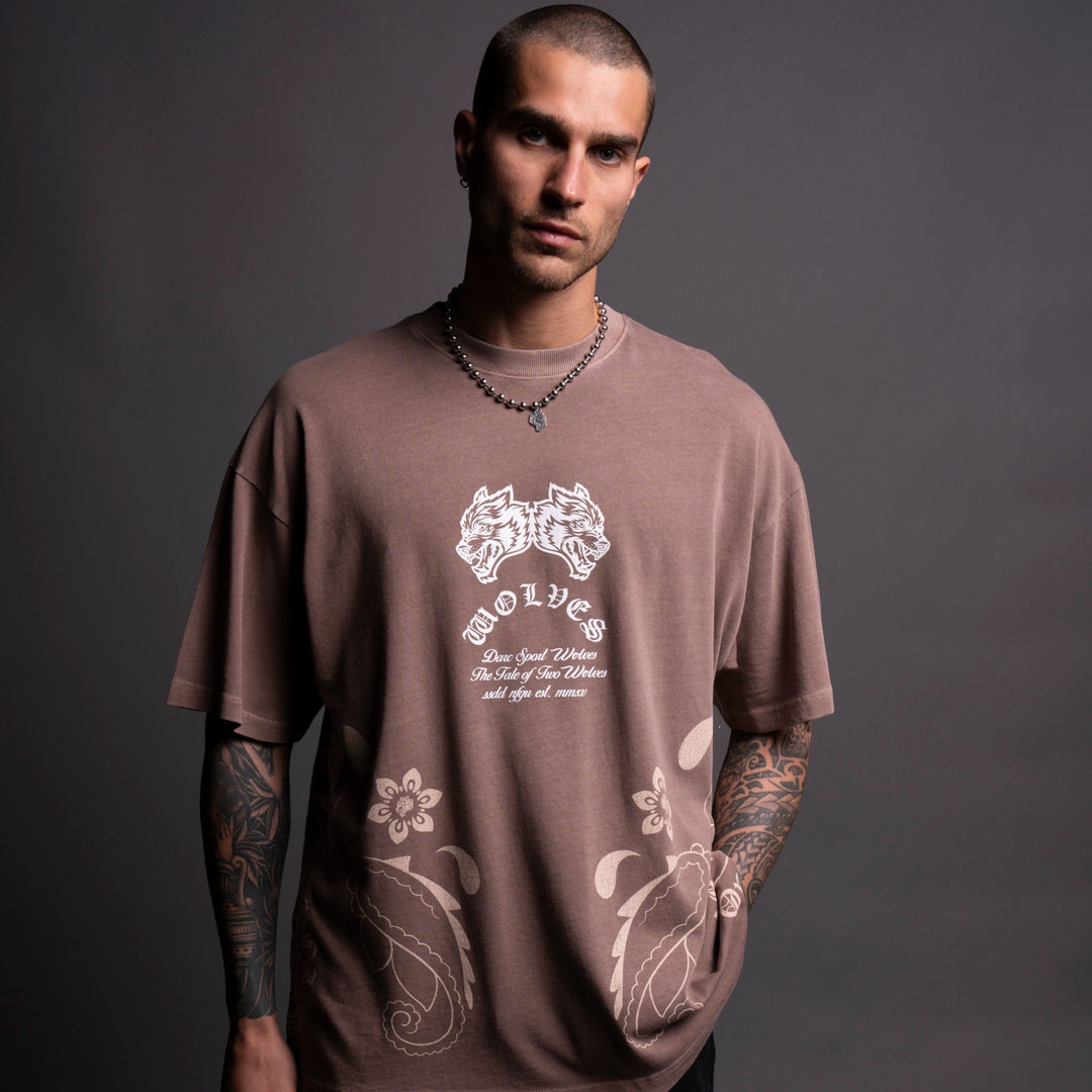 Two Wolves "Premium Vintage" Oversized Unisex Tee in Mojave Brown