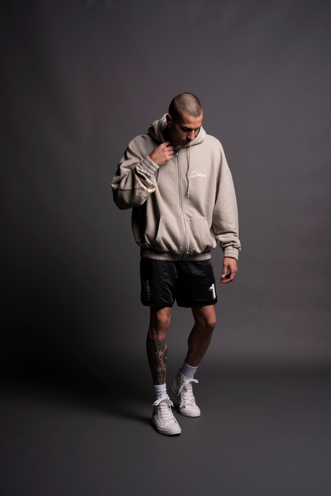 Western Wolves "Vintage Chambers" Zip Hoodie in Cactus Gray