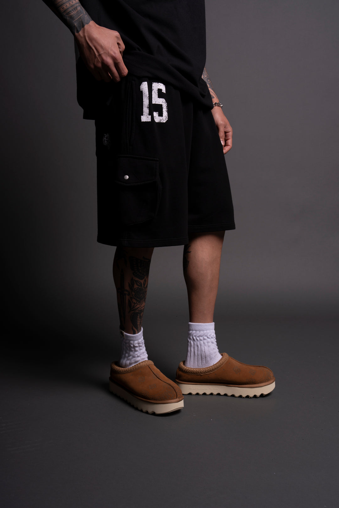 With Honor Cornell Cargo Sweat Shorts in Black