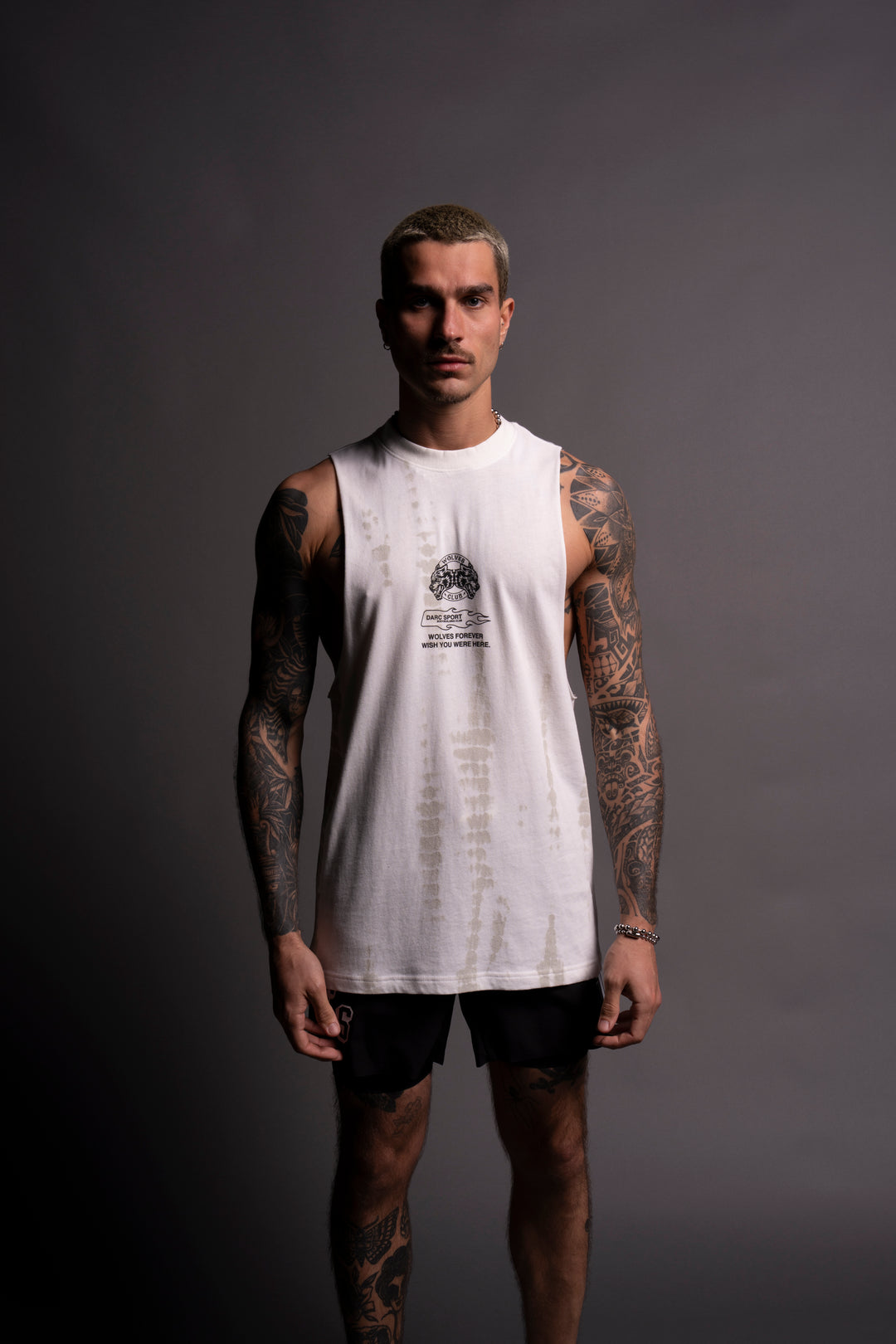 Established "Tommy" Muscle Tee in Cream Serpent