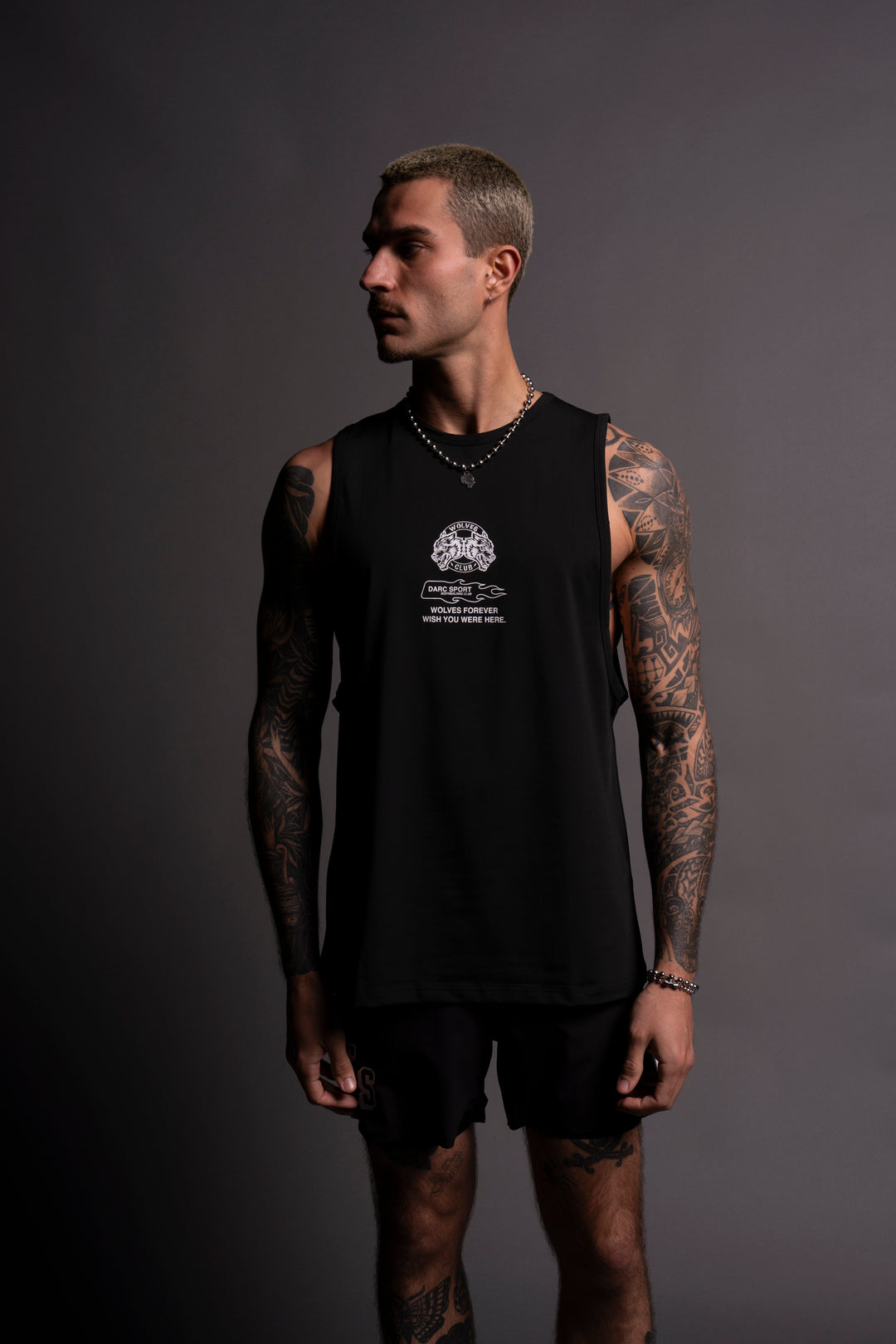 Established "Dry Wolf" (Tommy) Muscle Tee in Black