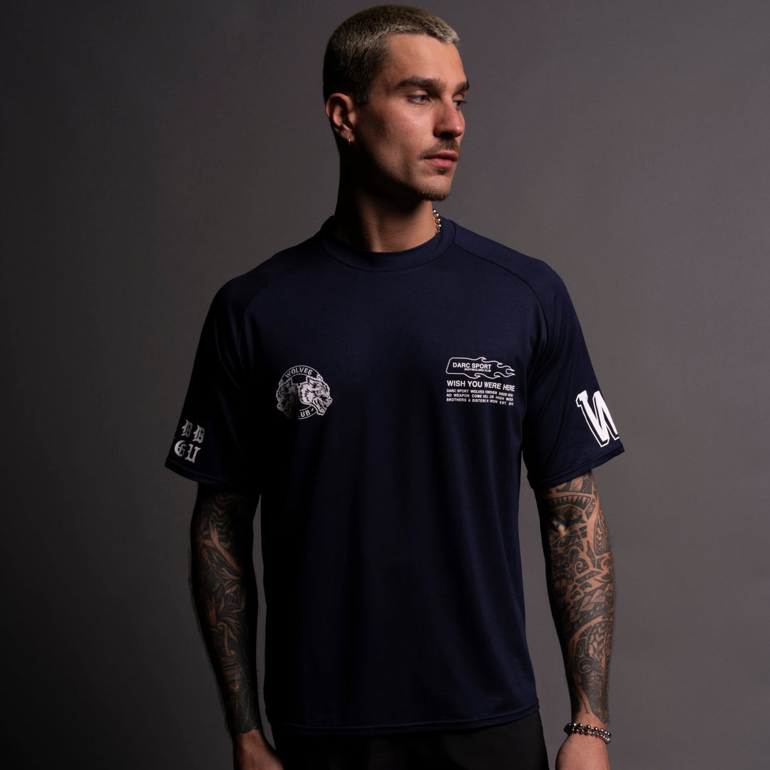 Established "Dry Wolf" Raglan Tee in Navy
