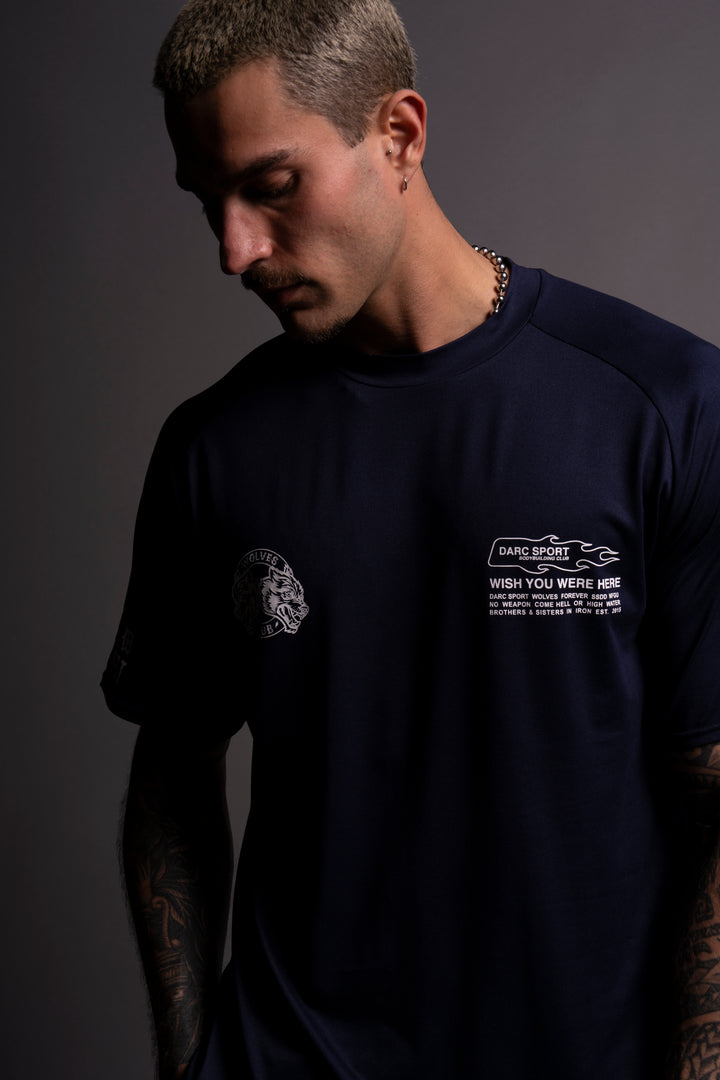 Established "Dry Wolf" Raglan Tee in Navy