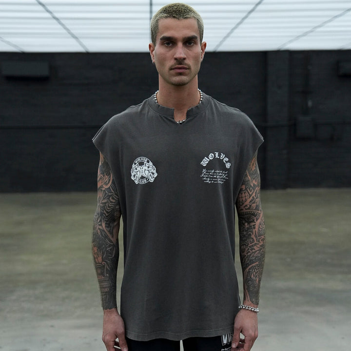 Born In It V2 "Dempsey" Muscle Tee in Wolf Gray
