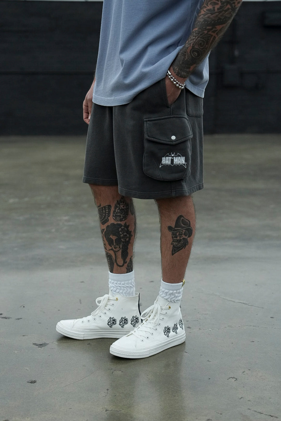 Chopper Batman Cornell Cargo Sweat Shorts in Wolf Gray