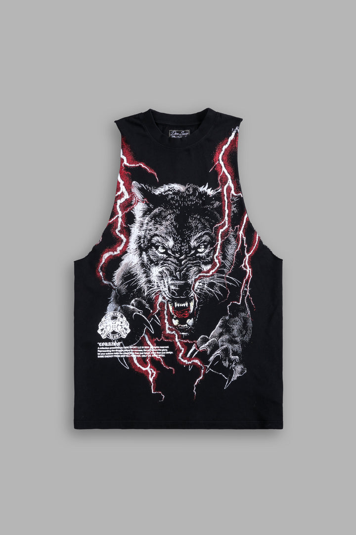 Trust Your Instinct "Vintage Tommy" Muscle Tee in Black/Red Lightning