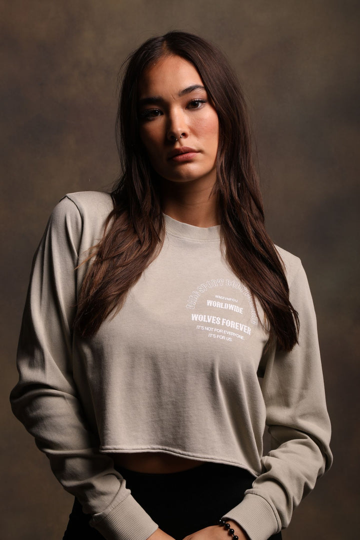 The One You Feed "Premium Vintage" (LS Cropped) Tee in Cactus Gray