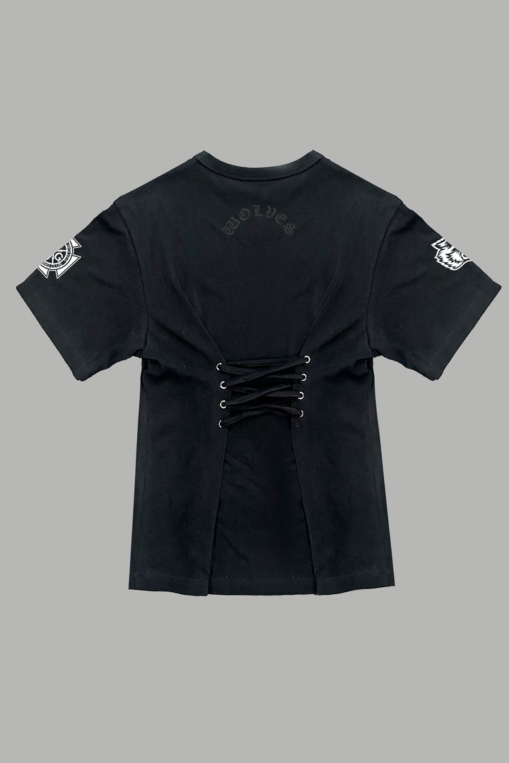 Our Clubs Oversized Lace Up Tee in Black