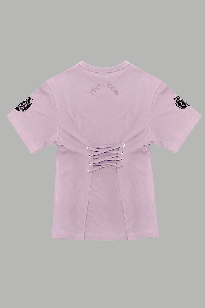 Our Clubs Oversized Lace Up Tee in Blush Pink