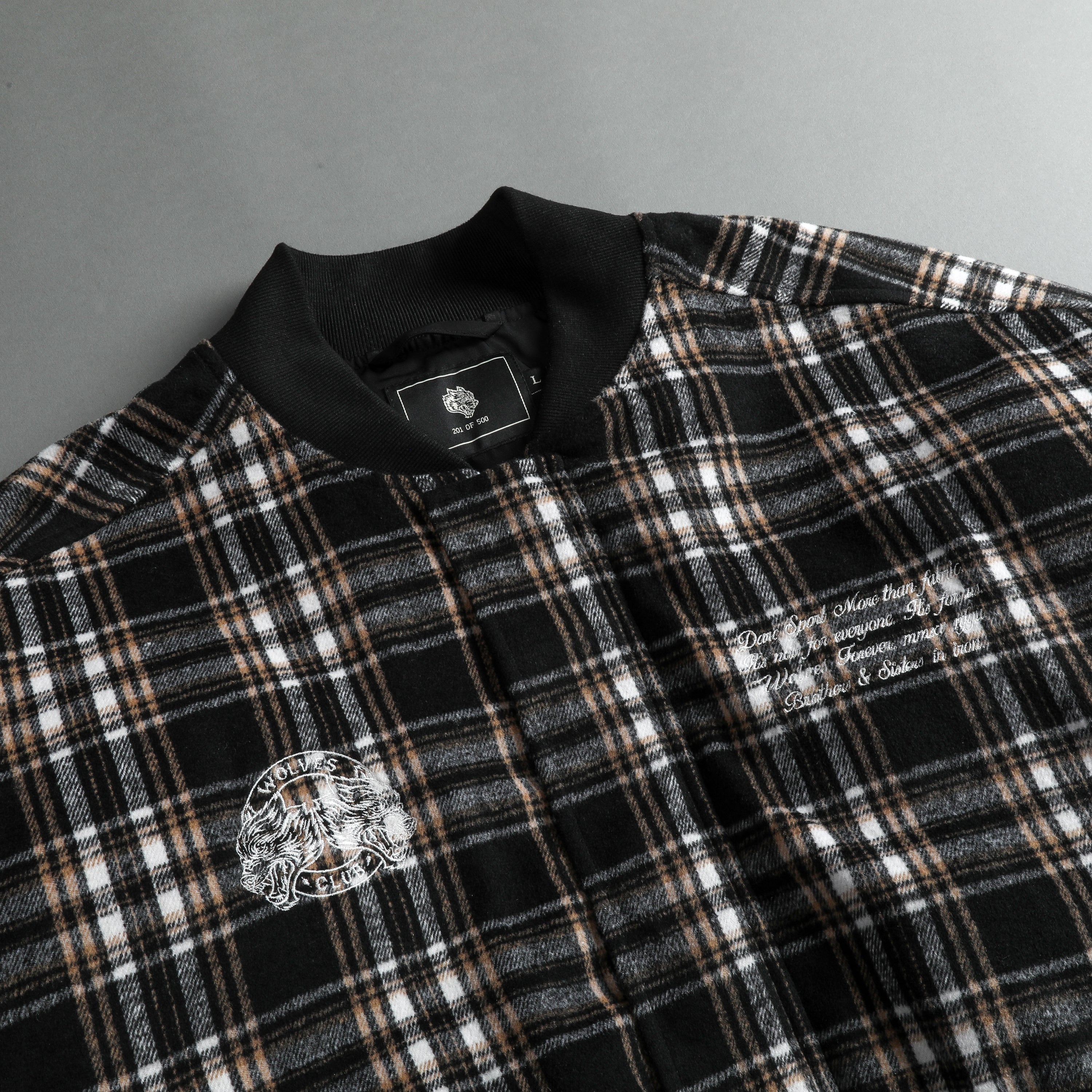 Marked Vicious Plaid Bomber Jacket in Black/Brown Plaid