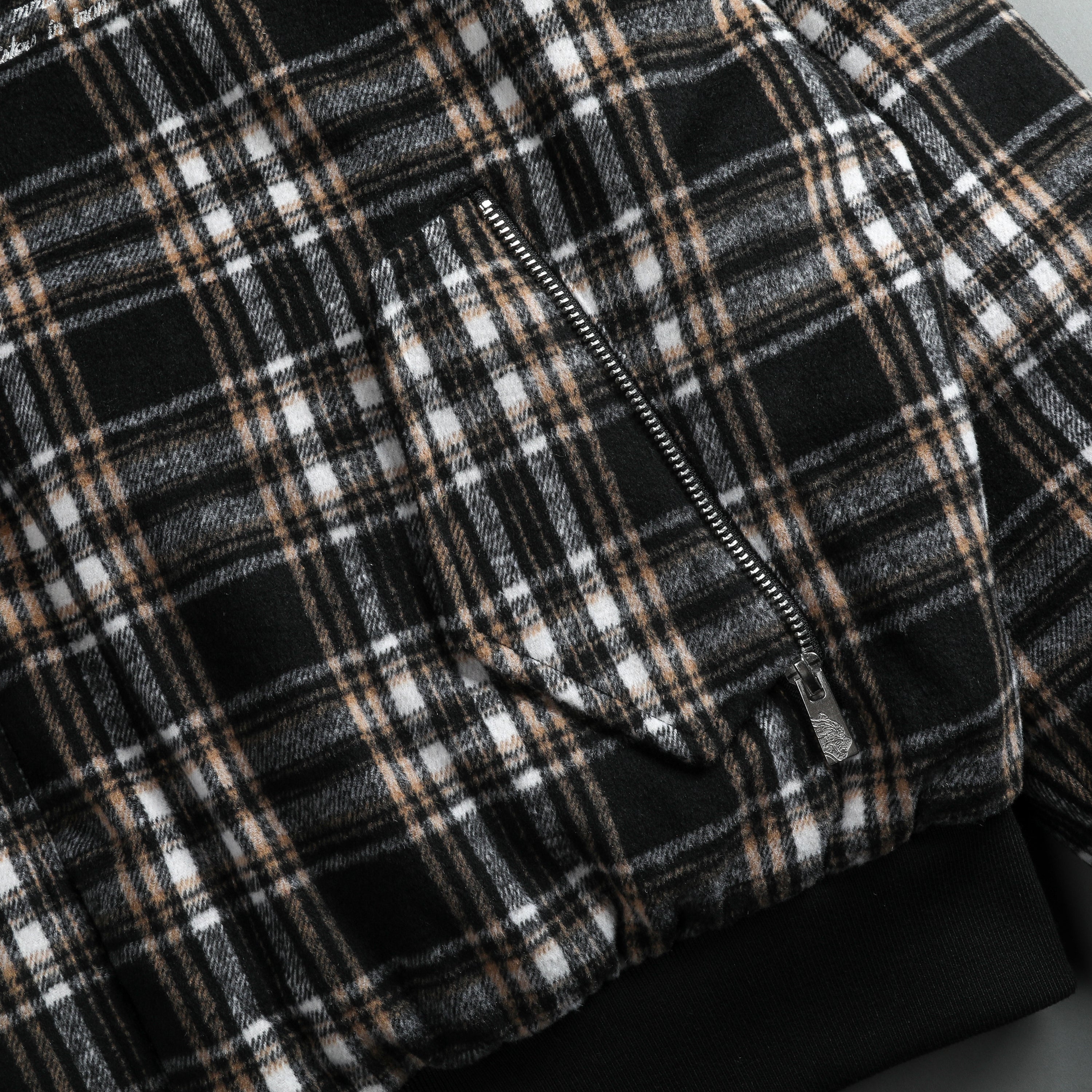 Marked Vicious Plaid Bomber Jacket in Black/Brown Plaid