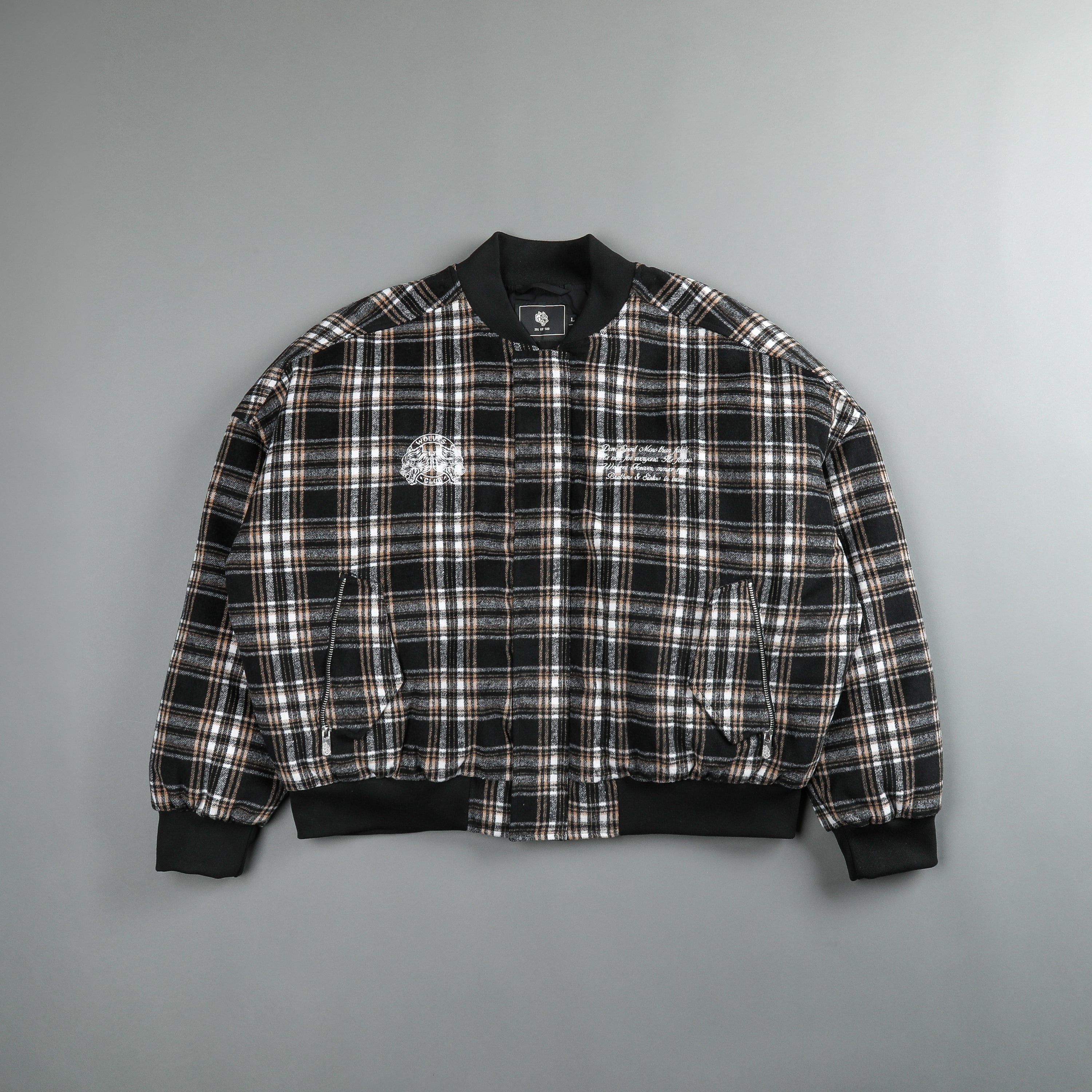 Marked Vicious Plaid Bomber Jacket in Black/Brown Plaid
