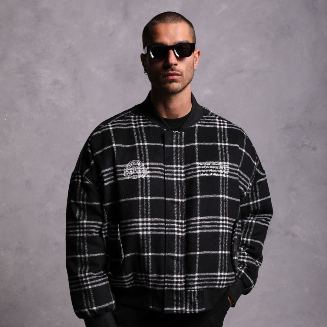 Marked Vicious Plaid Bomber Jacket in Black Plaid