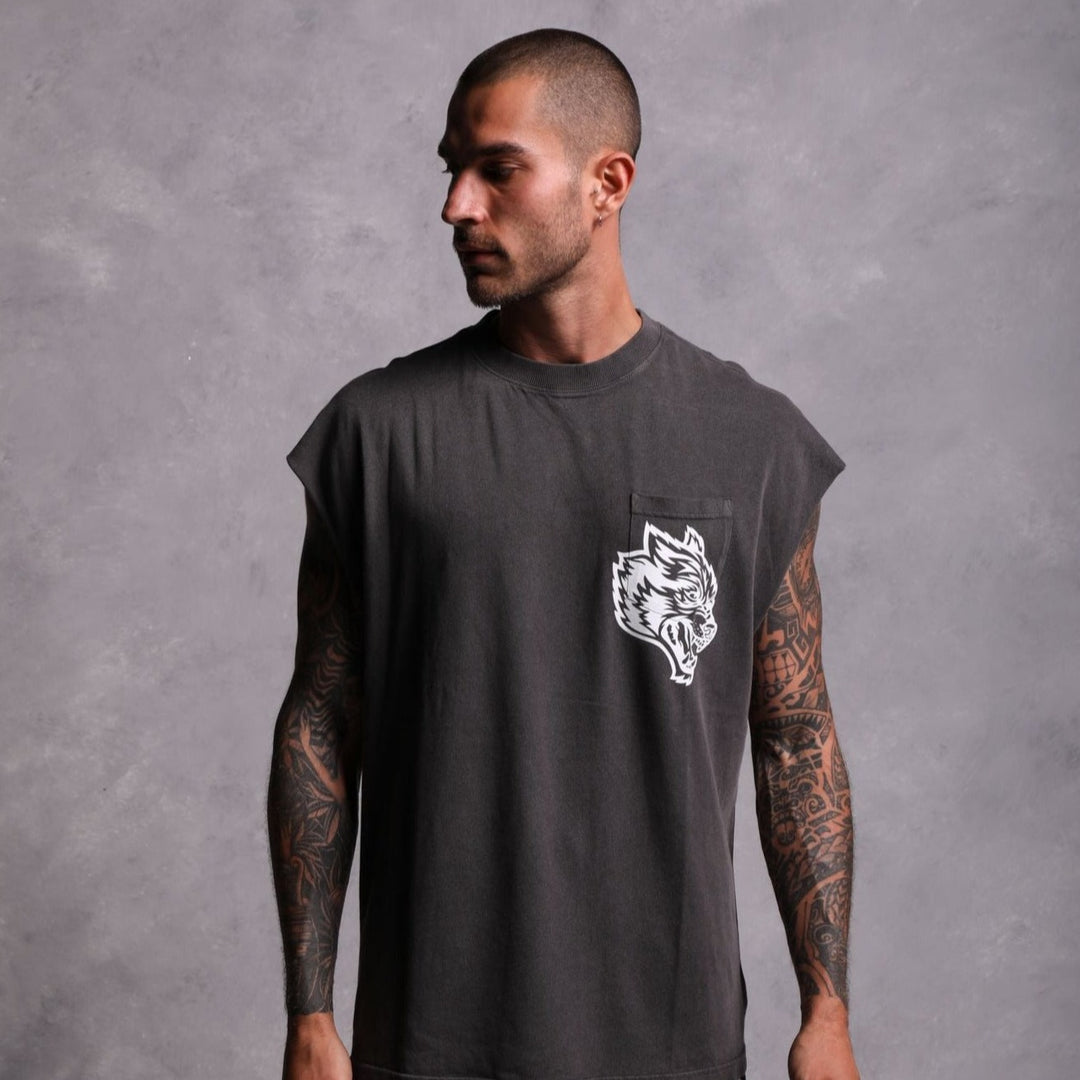 House Of Wolves "Premium Vintage" Pocket Muscle Tee in Wolf Gray