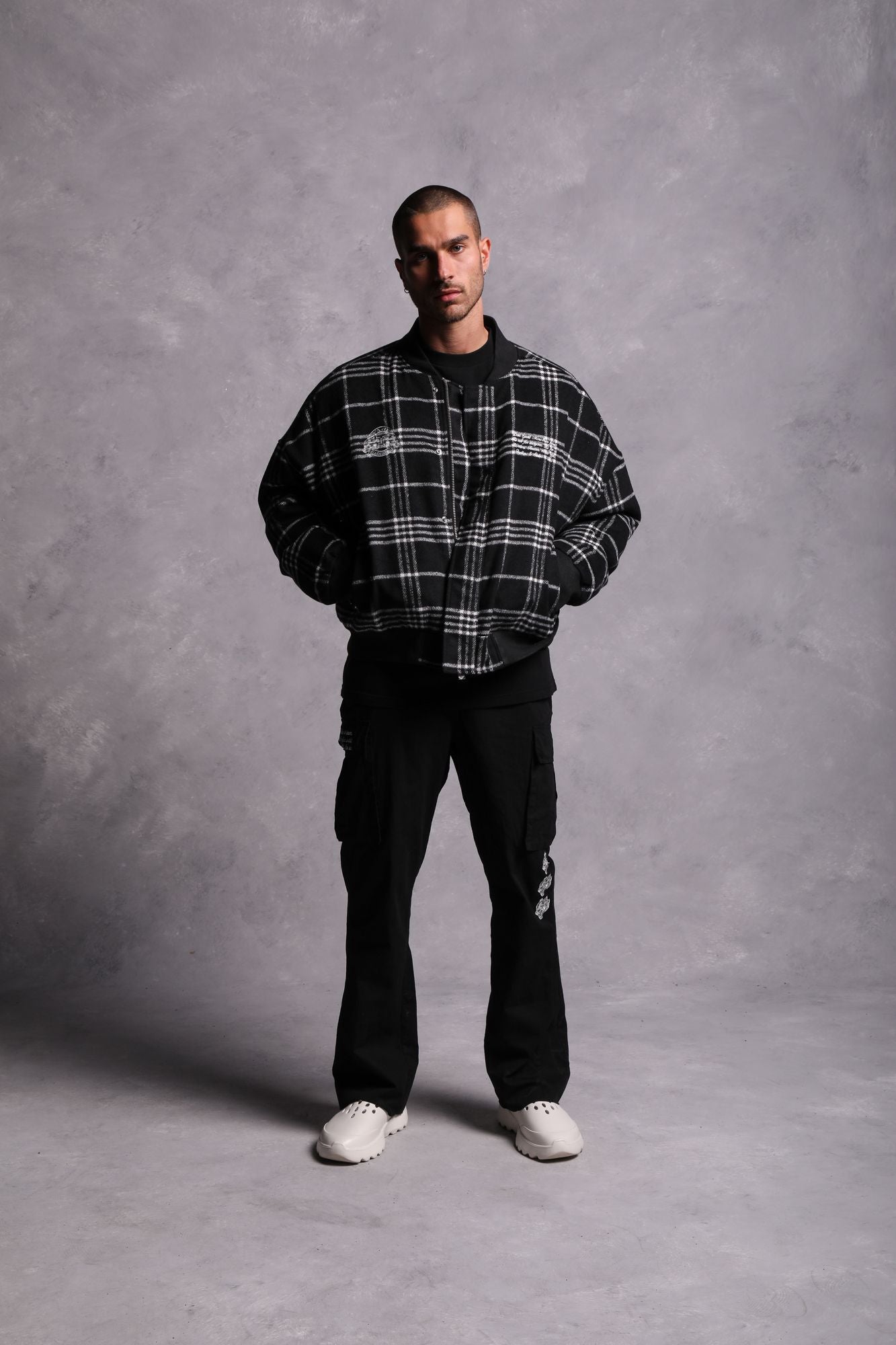 Marked Vicious Plaid Bomber Jacket in Black Plaid