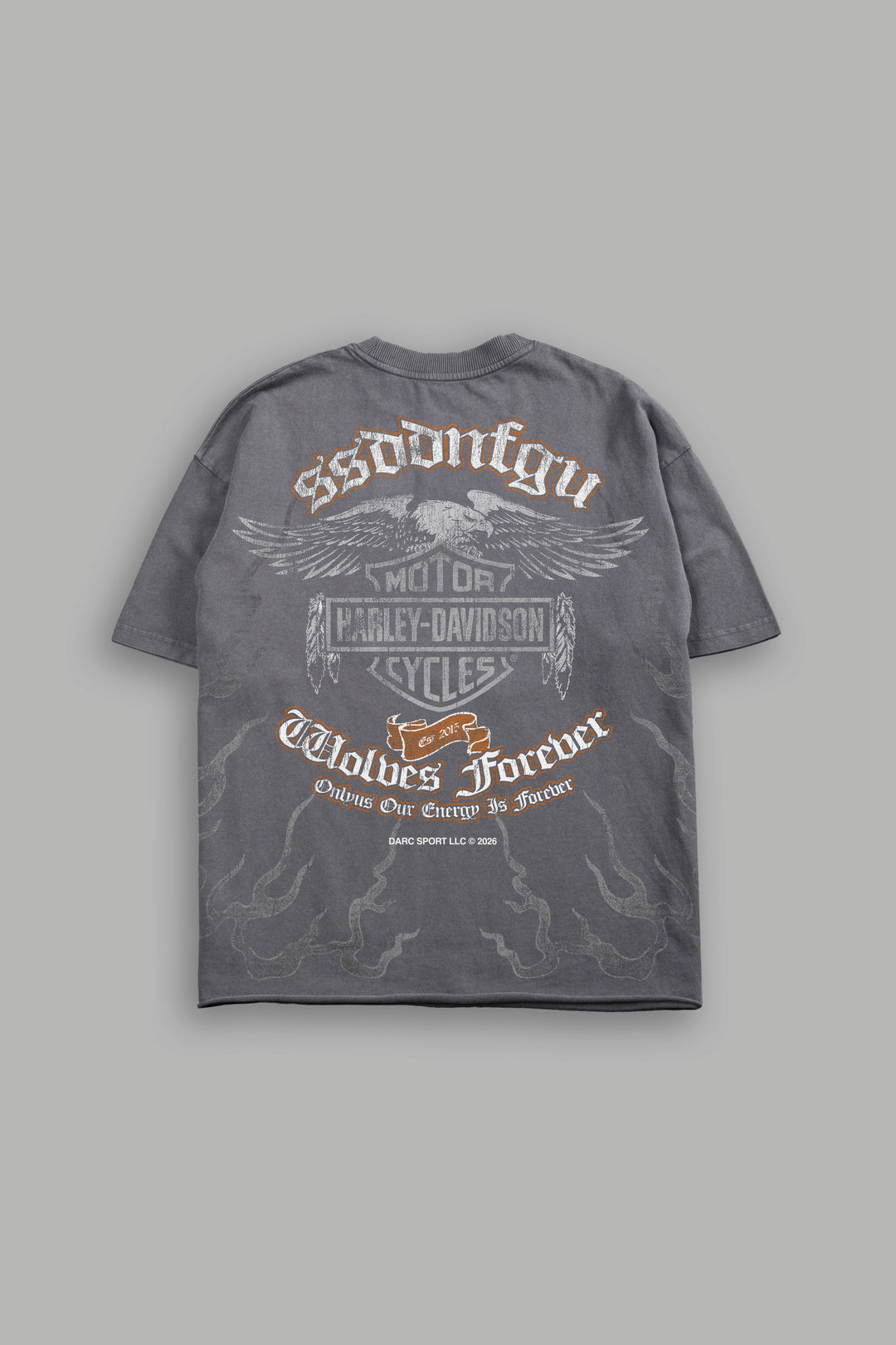 Ronin Rider Grunge Mid Length Raw Hem Tee in Slate Gray