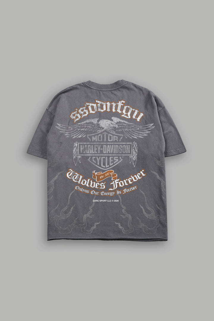 Ronin Rider Grunge Mid Length Raw Hem Tee in Slate Gray