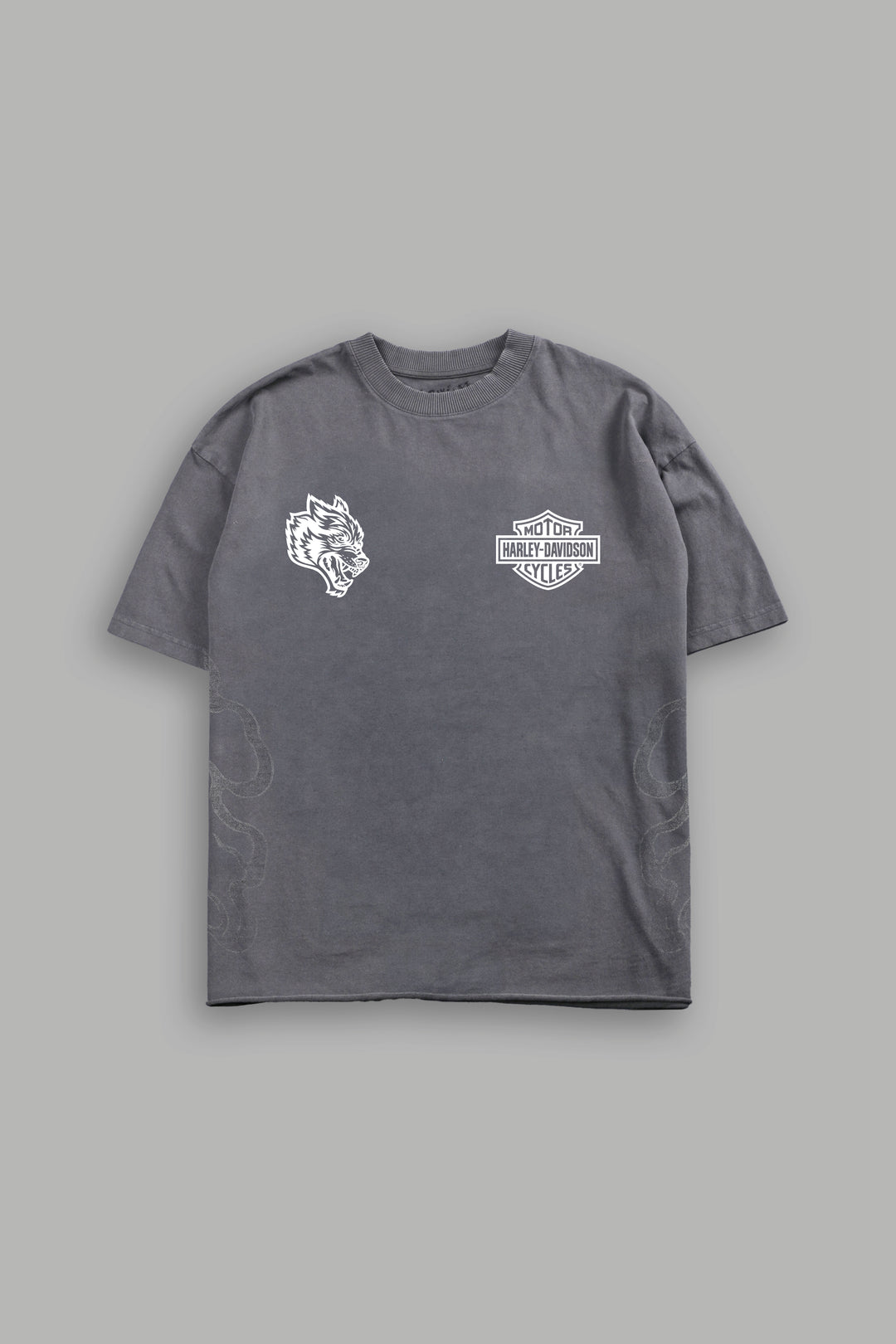 Ronin Rider Grunge Mid Length Raw Hem Tee in Slate Gray