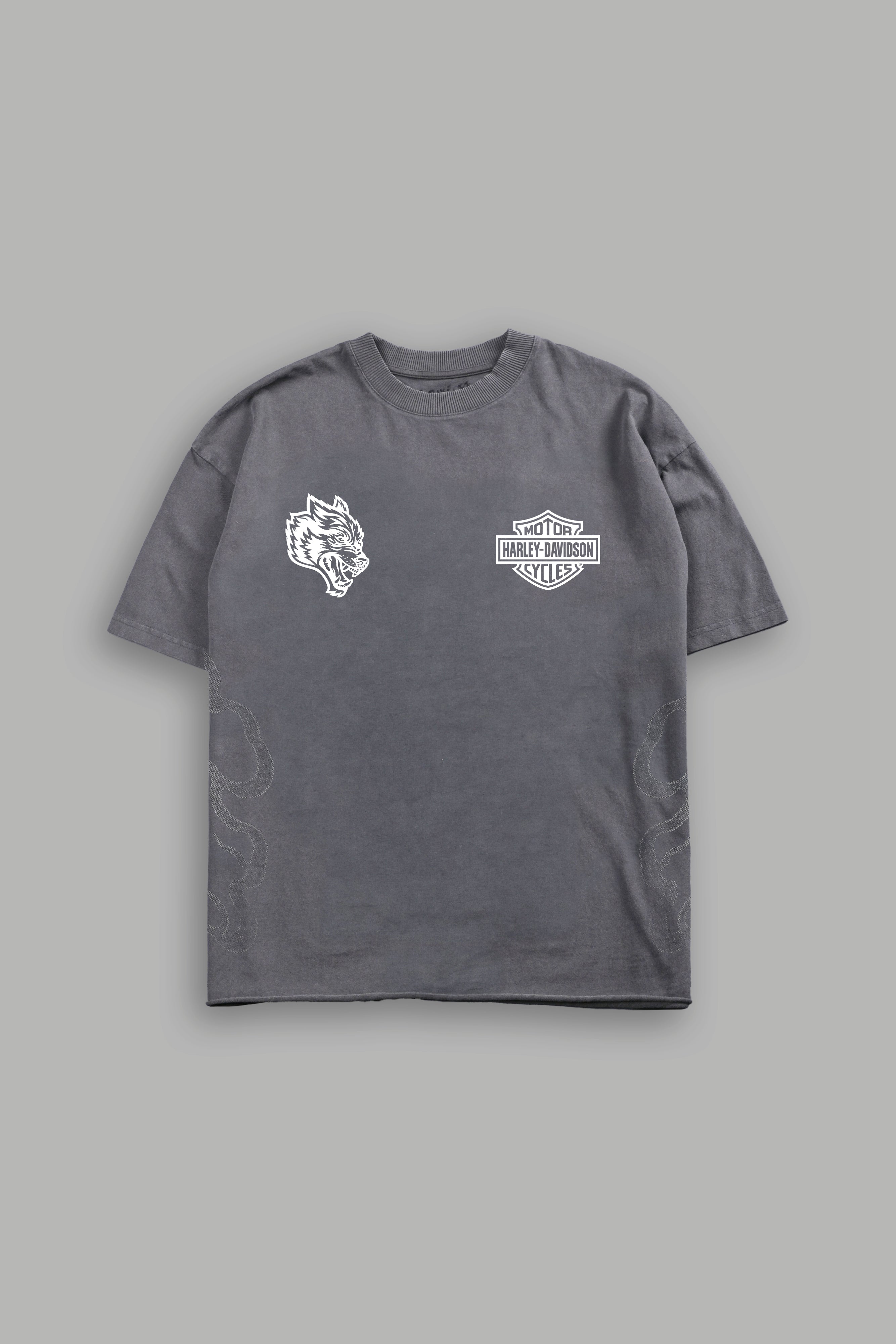 Ronin Rider Grunge Mid Length Raw Hem Tee in Slate Gray