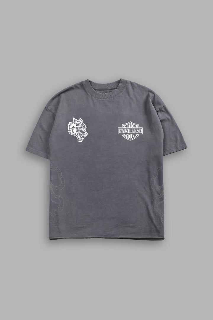 Ronin Rider Grunge Mid Length Raw Hem Tee in Slate Gray