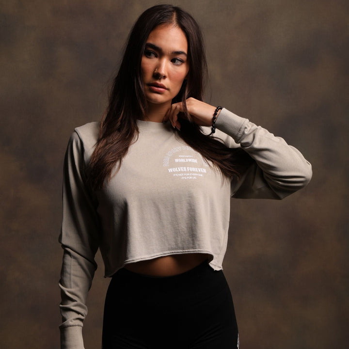 The One You Feed "Premium Vintage" (LS Cropped) Tee in Cactus Gray