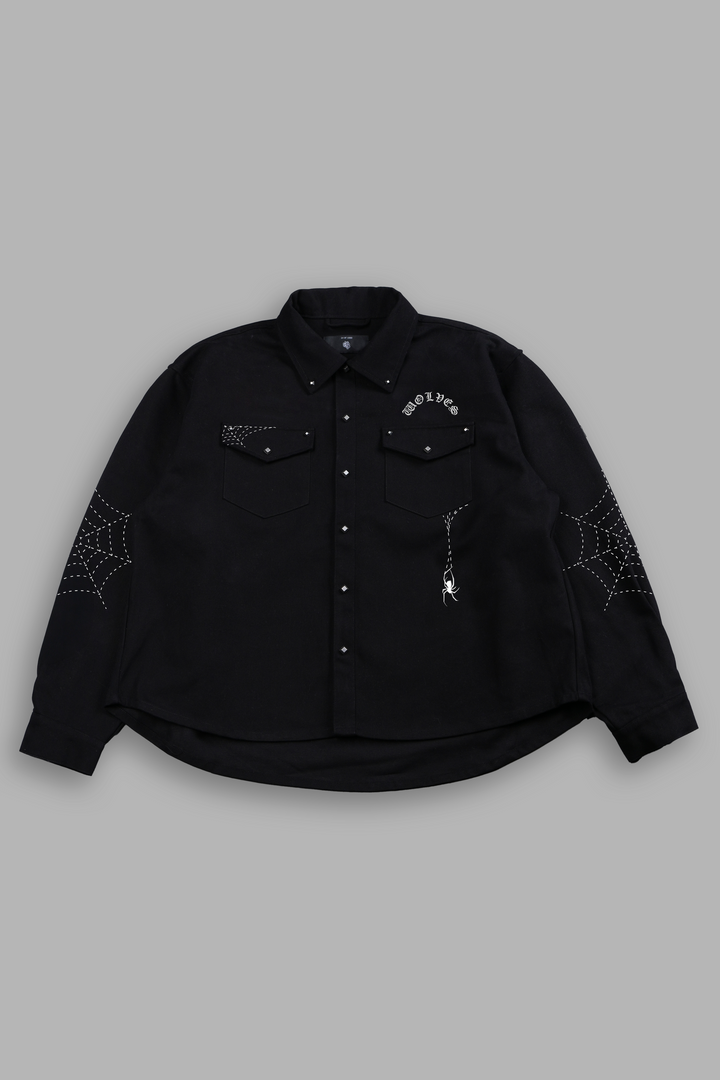 Sashiko Webs Winslow Shirt Jacket in Black