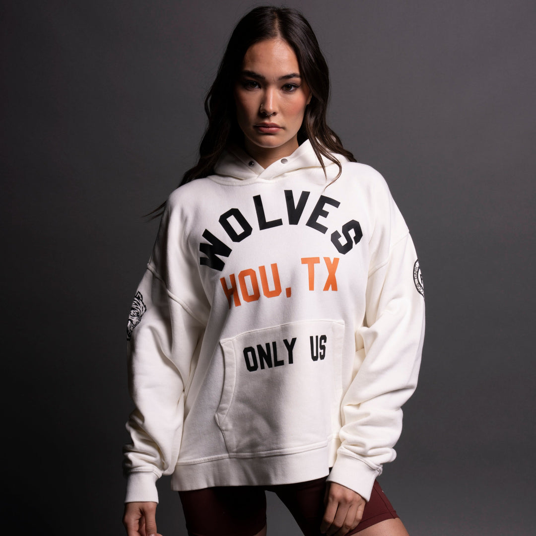 TX Wolves League "Box Cut" Hoodie in Cream