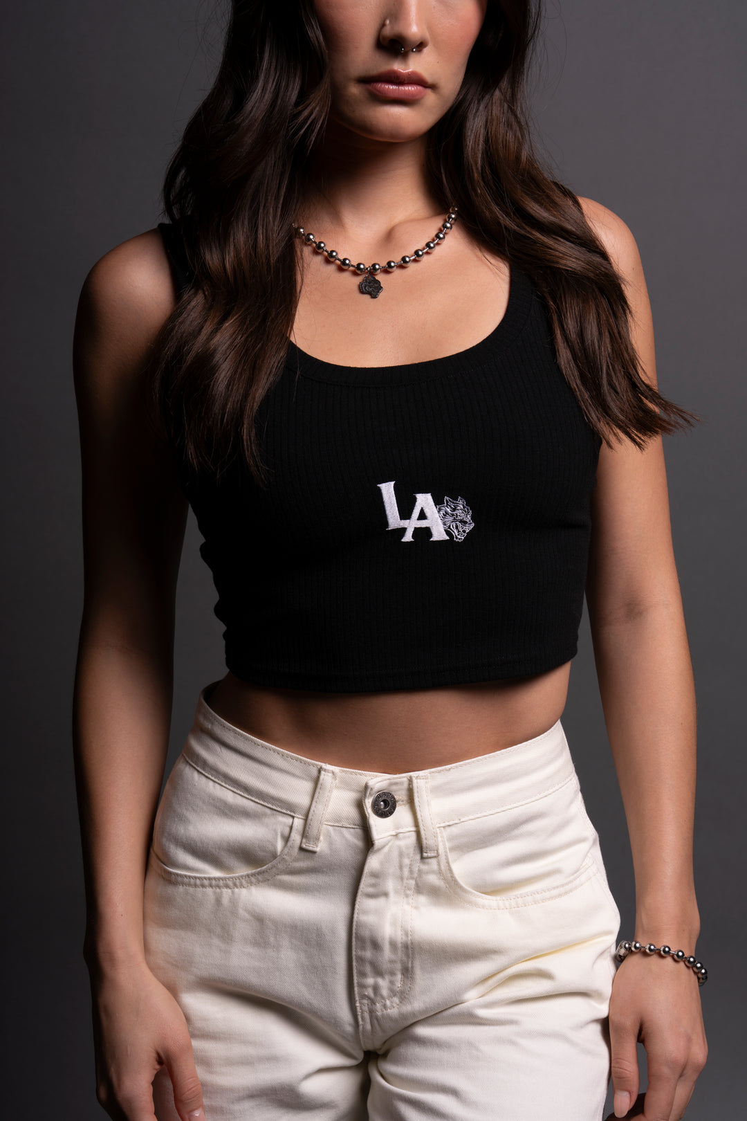 LA Wolf She Classic Ribbed Tank in Black