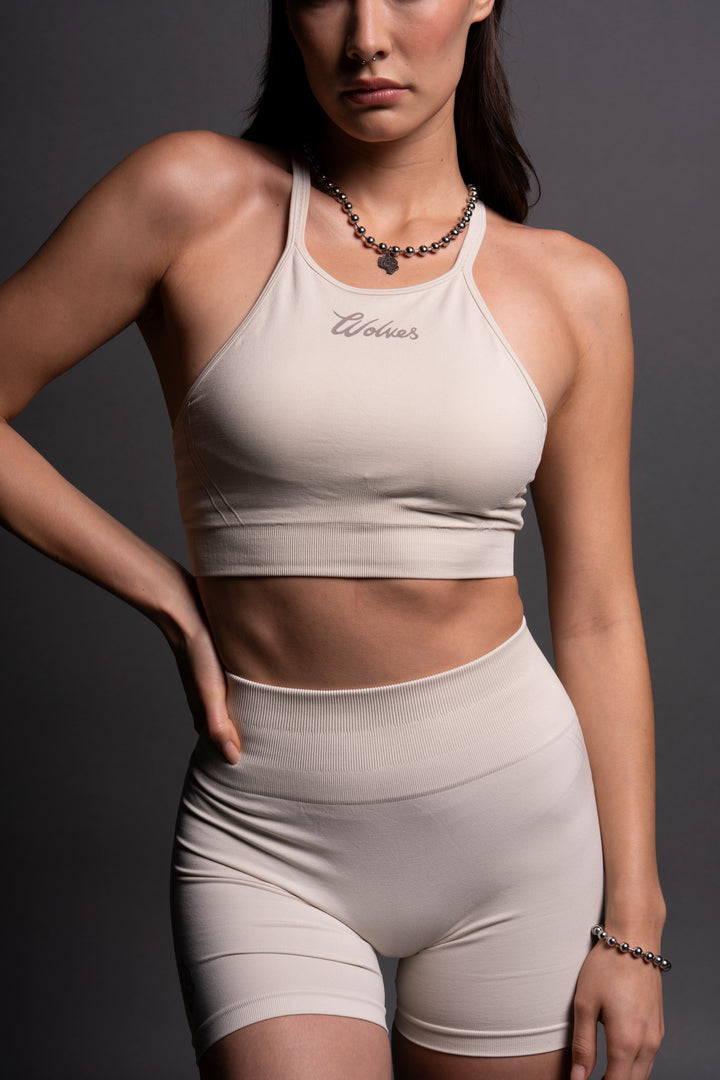 Our League "Everson Seamless" High Neck Bra in Sand