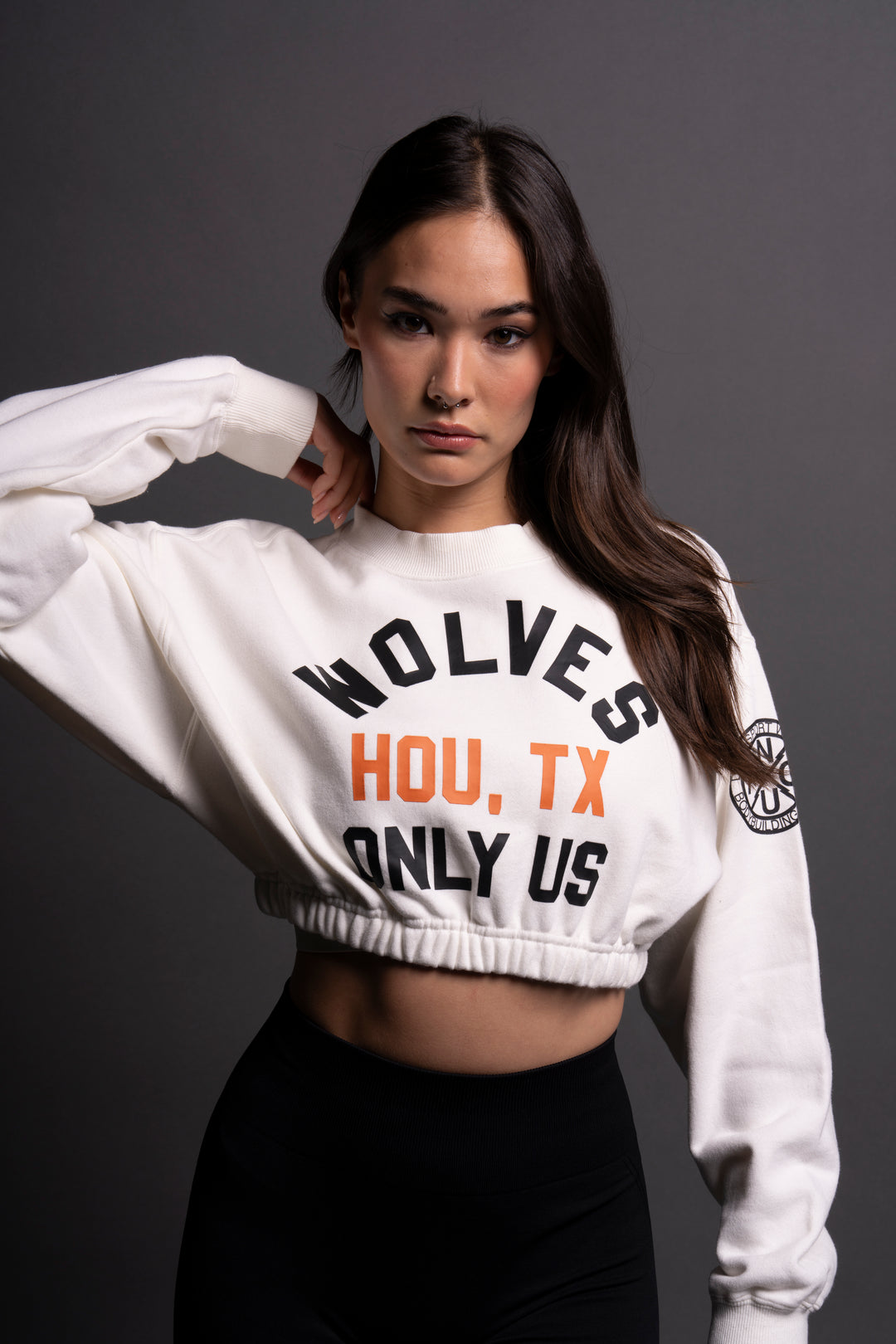 TX Wolves "Gwen" (Cropped) Crewneck in Cream