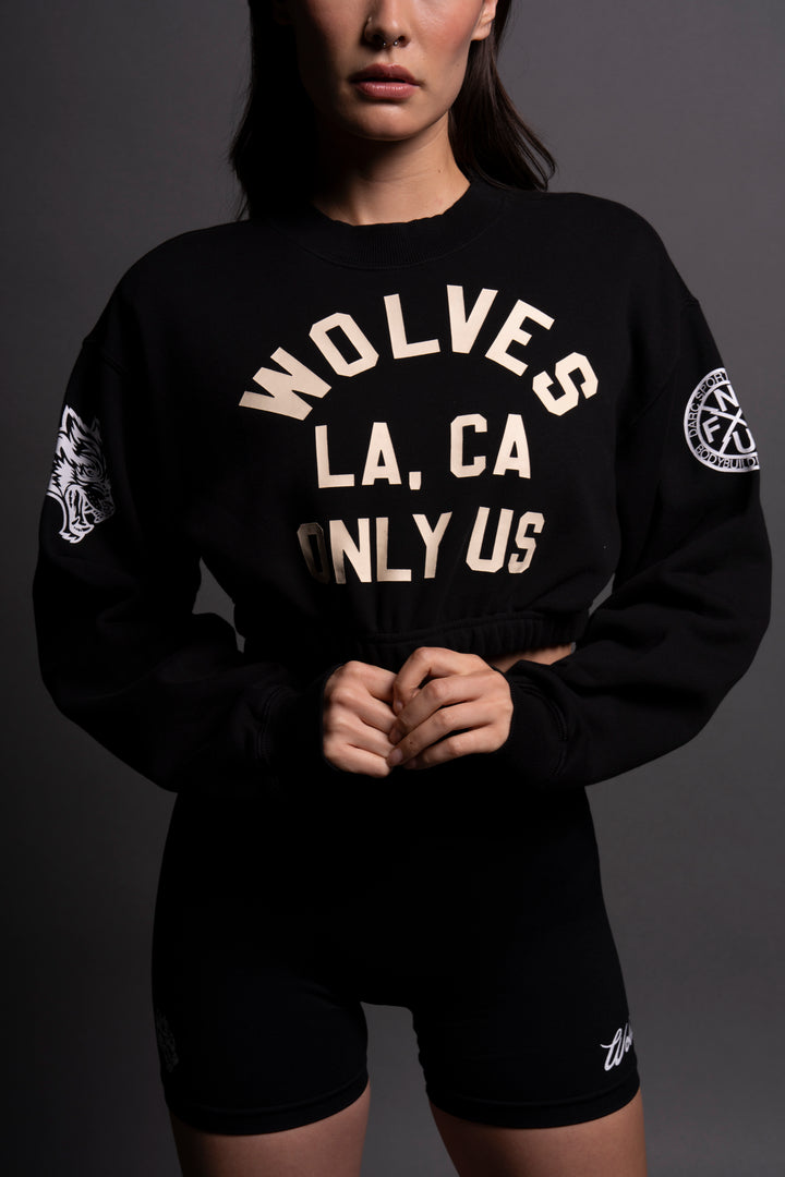 LA Wolves "Gwen" (Cropped) Crewneck in Black