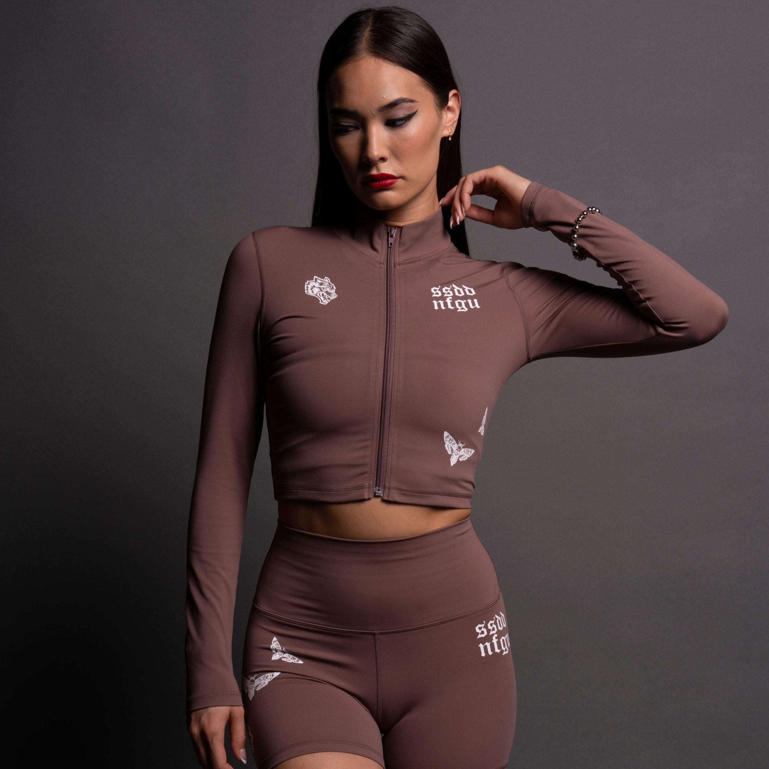 Guidance Tana "Energy" Zip Mockneck in Shadow Mauve