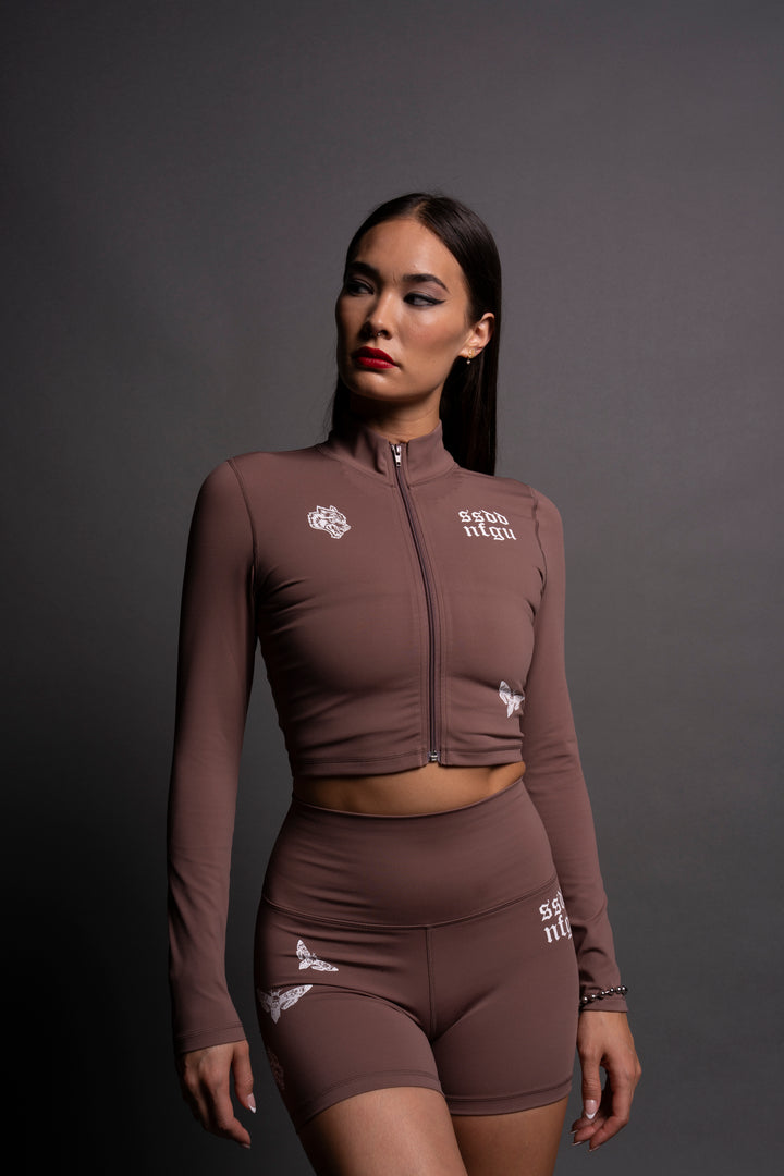 Guidance Tana "Energy" Zip Mockneck in Shadow Mauve