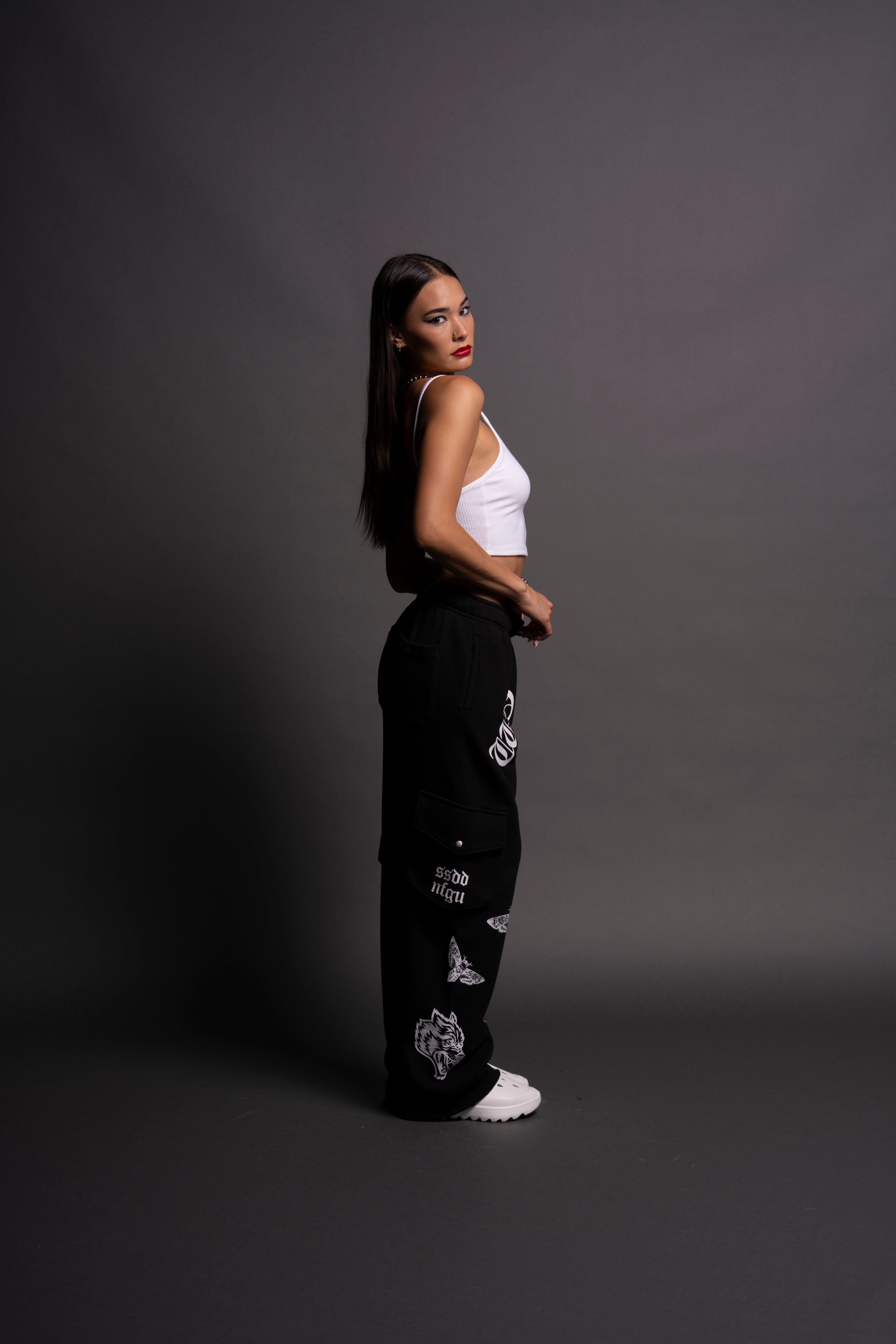 What It Means She Big Cozy Cargo Sweats in Black