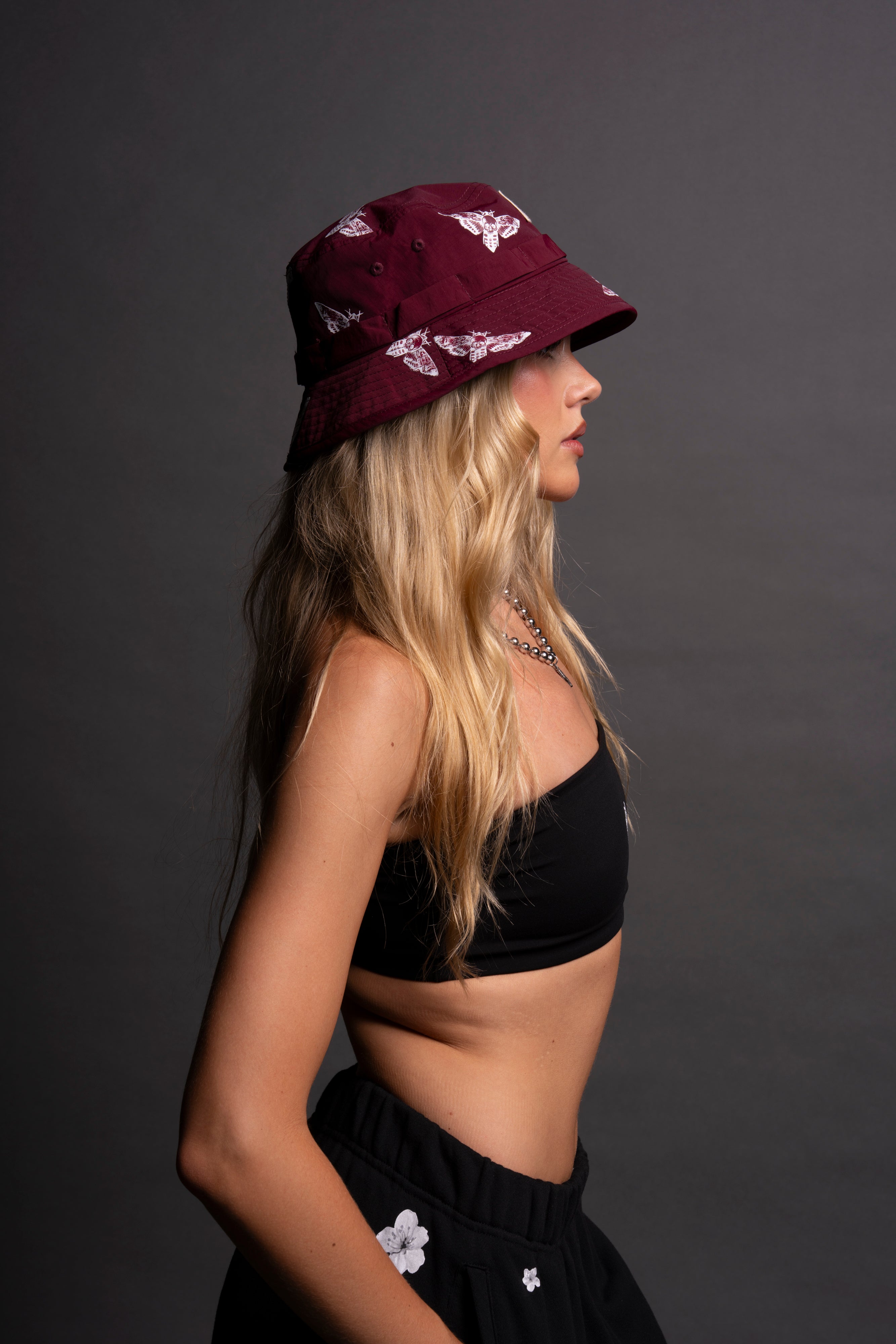 Death Moth Boonie Bucket Hat in Maroon