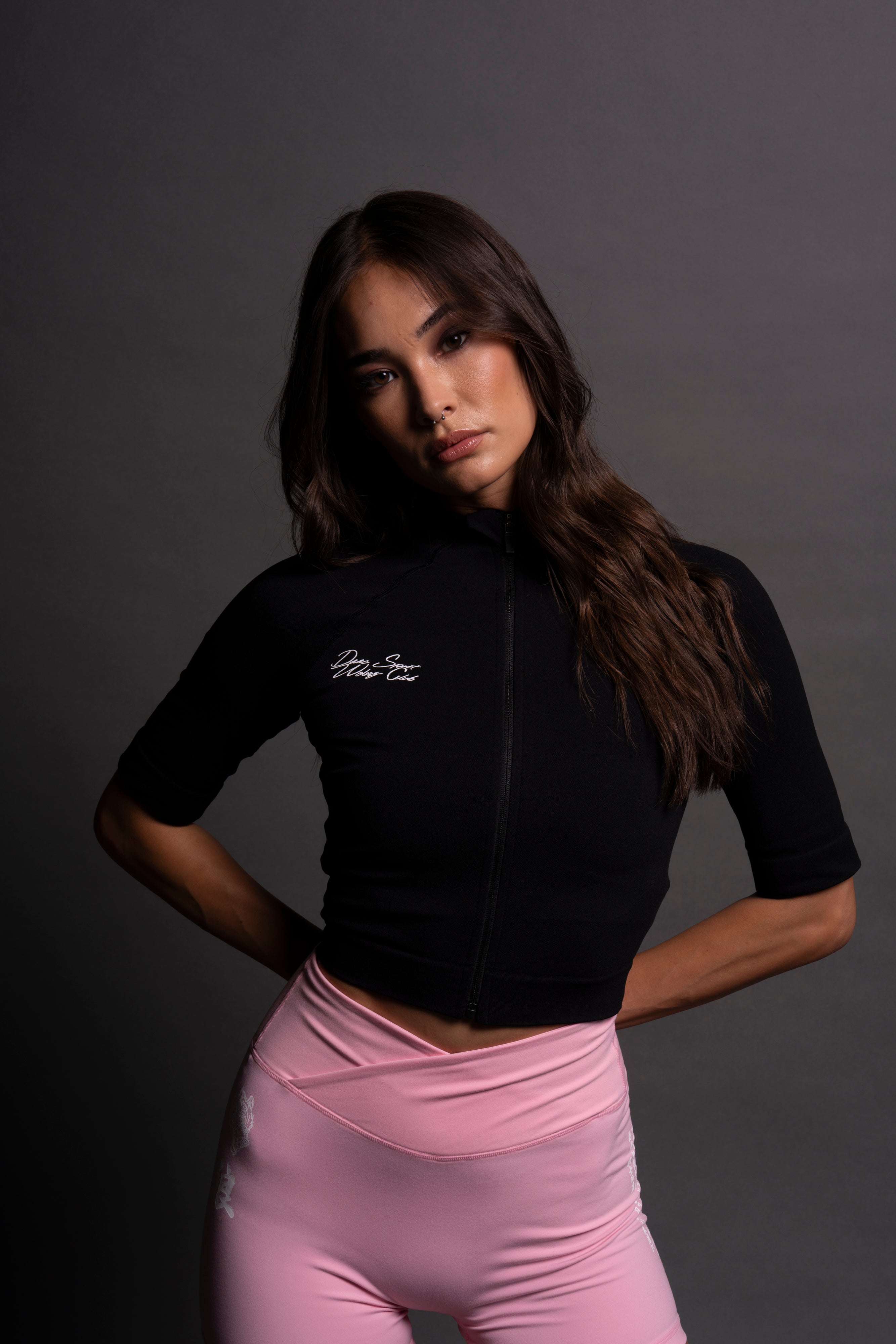 Written In Stone "Everson Seamless" Yasmin S/S Zip Top in Black