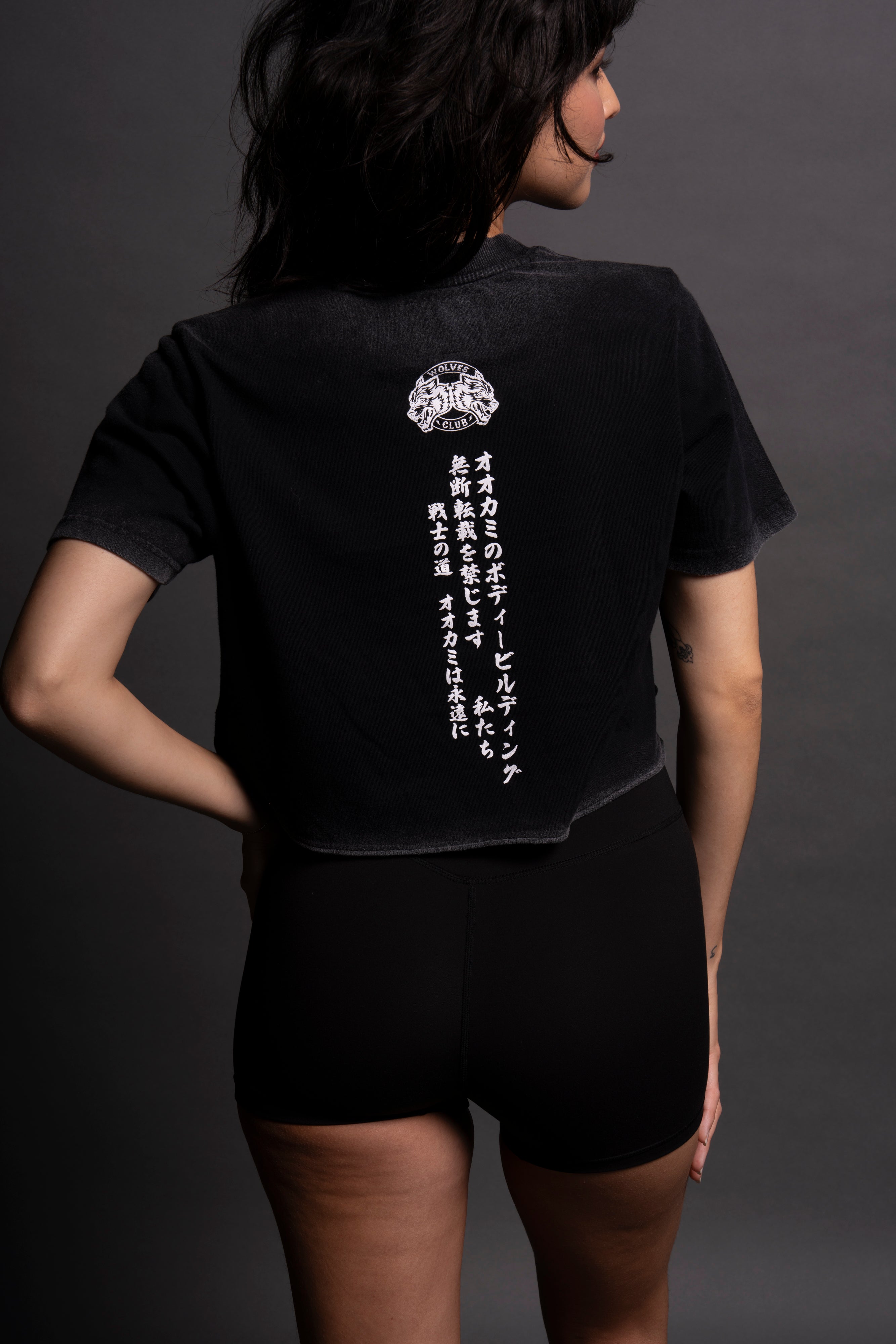 Kitsune Mask "Premium Vintage" (Cropped) Tee in Black