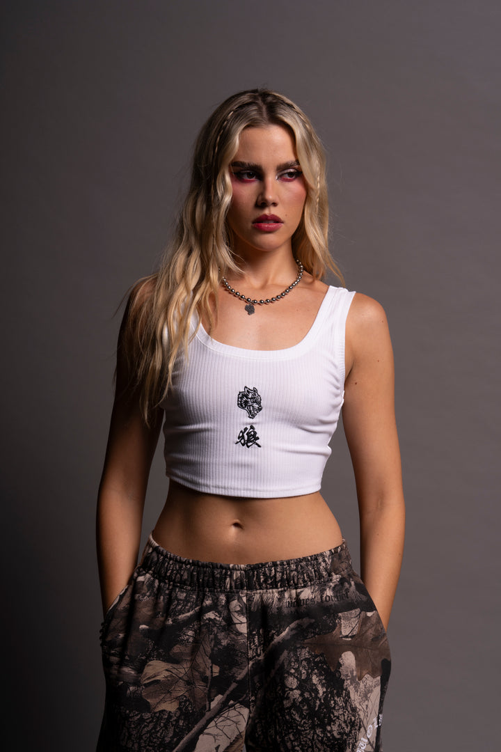 Bushido Wolf She Classic Ribbed Tank in White