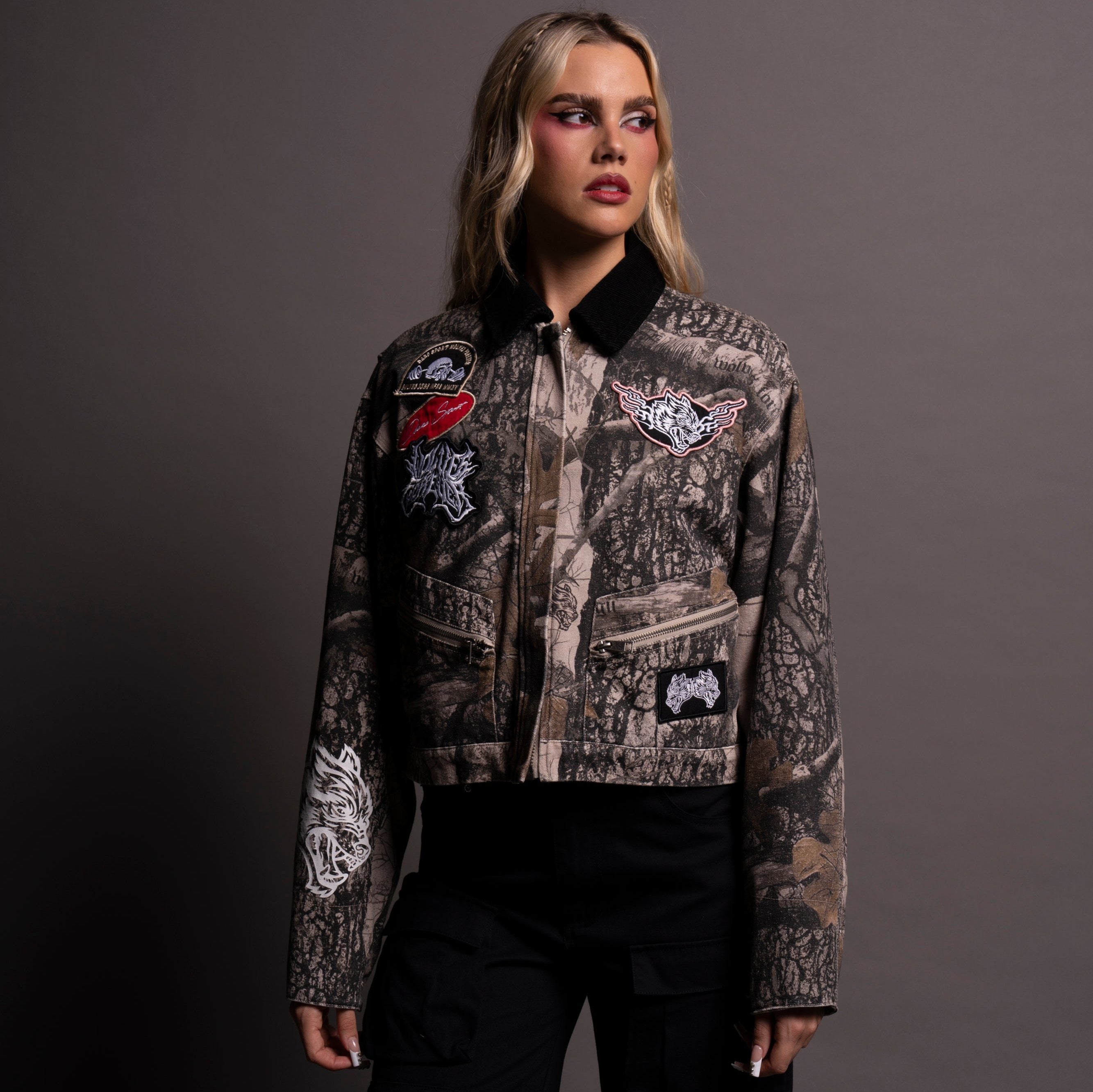 Patch Wayland Cropped Jacket in Clay Woodland Camo