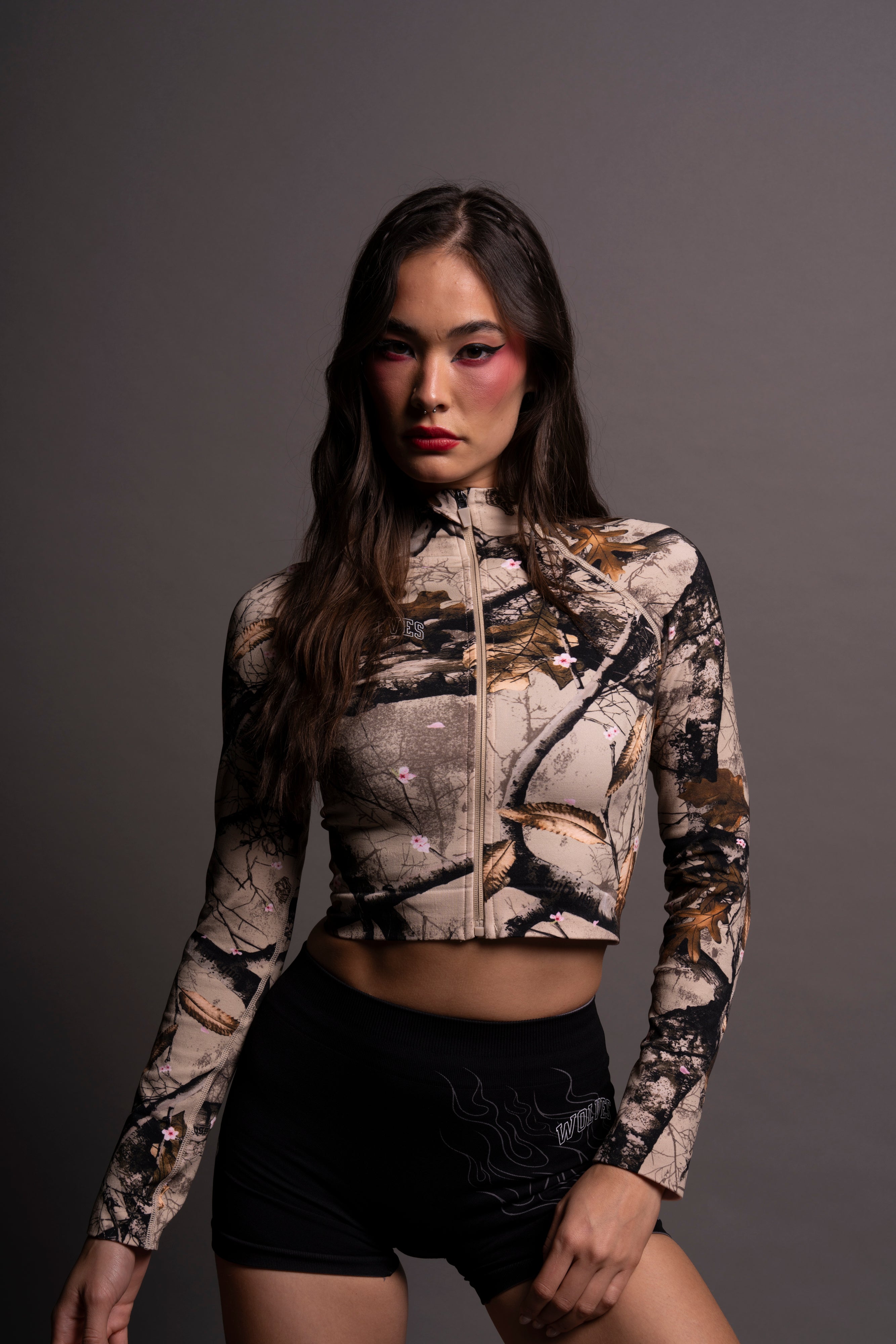 FTmgg@qq Women's Mesh Sheer See Through Crop Tops Long Sleeve Print Slim Fit Asymmetric Cut Out T Shirts Cover Up