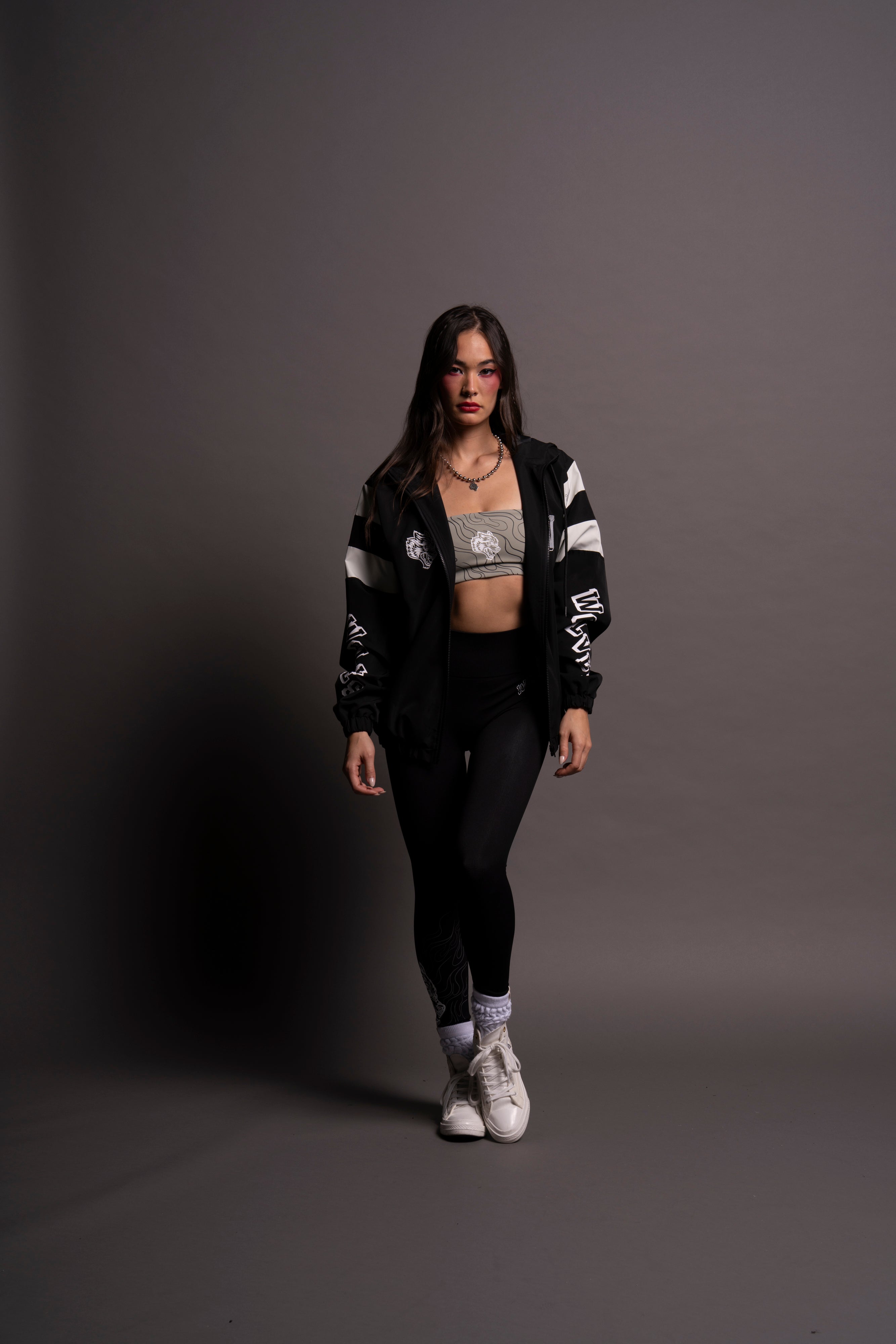 Never Give Up Brolic Unisex Track Jacket in Black/Cream