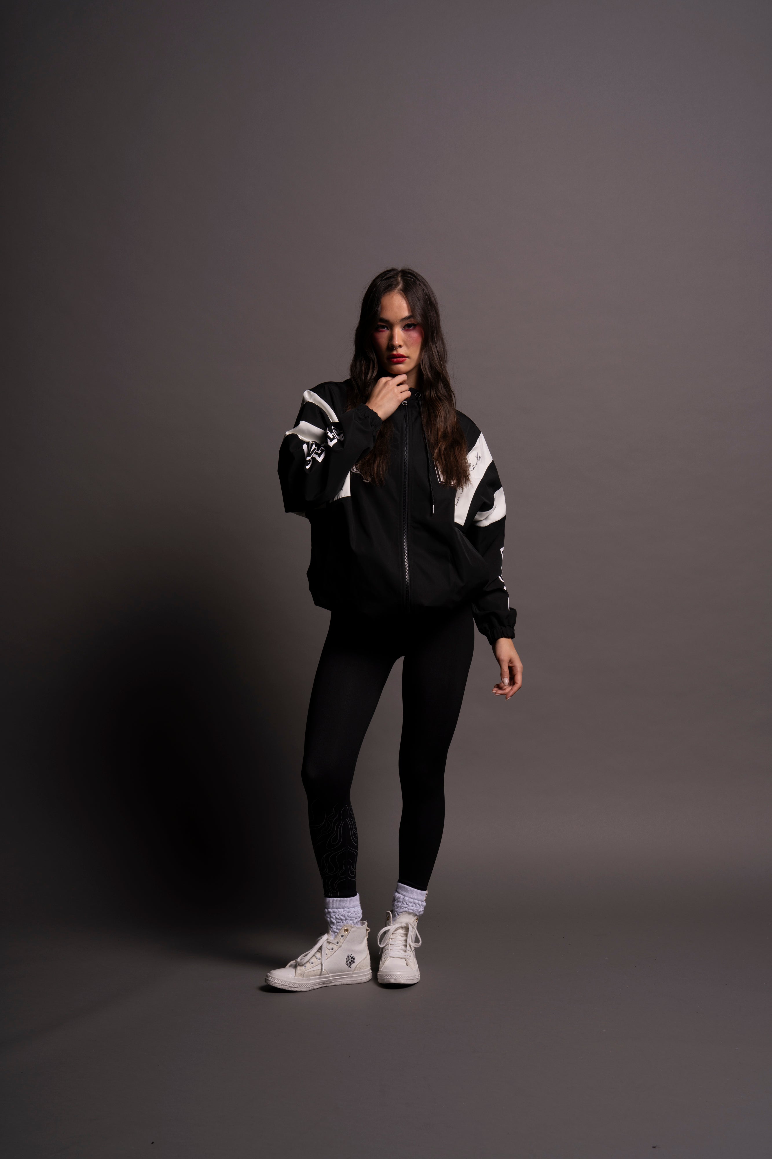 Never Give Up Brolic Unisex Track Jacket in Black/Cream