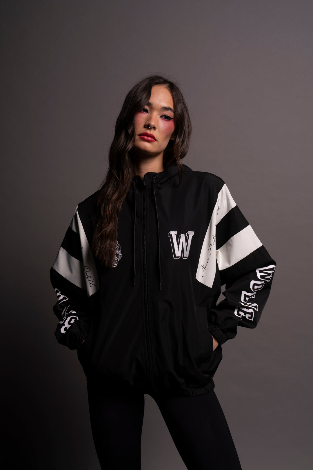 Never Give Up Brolic Unisex Track Jacket in Black/Cream