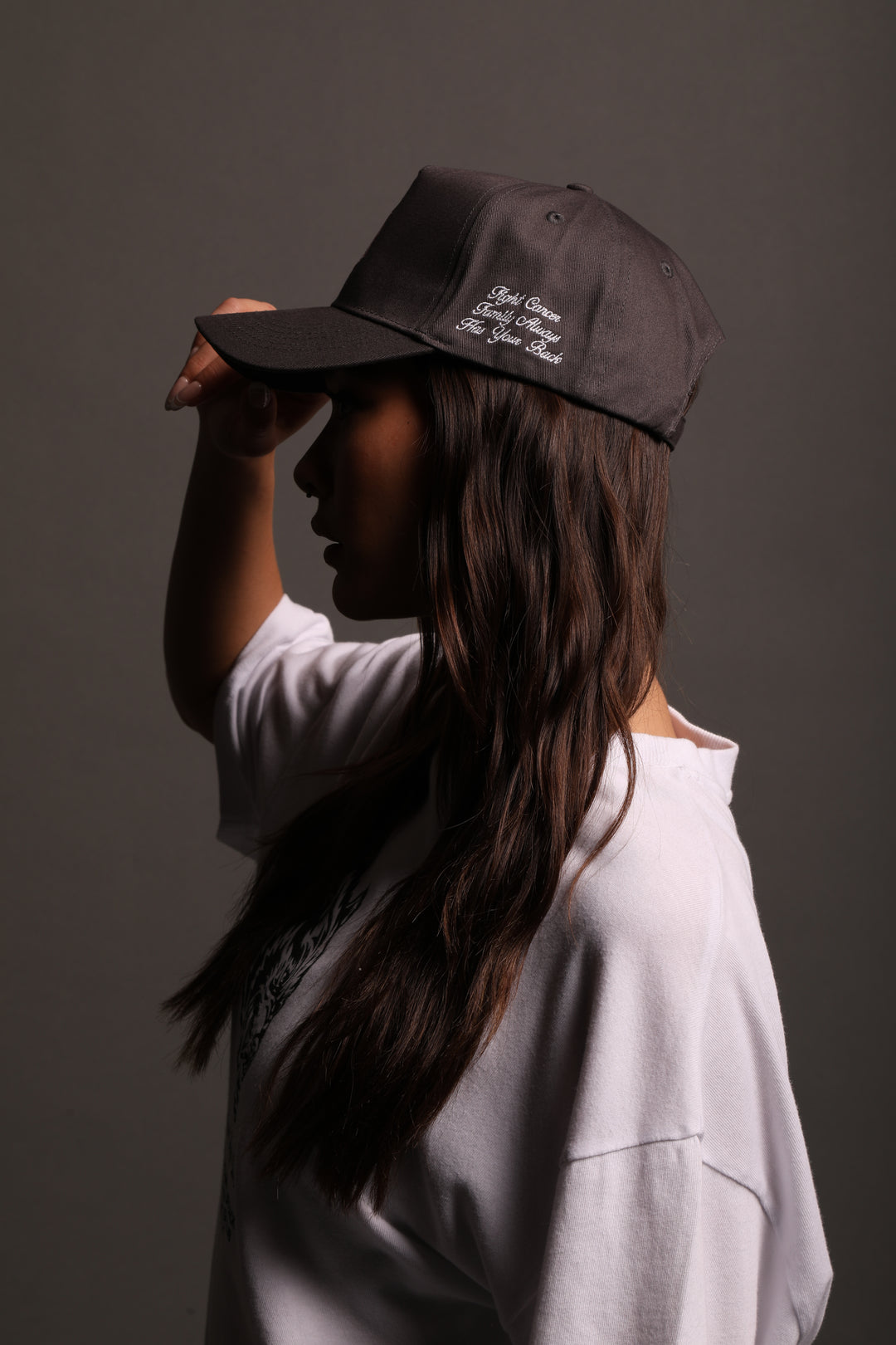 F Cancer x NFGU 5 Panel Hat in Wolf Gray/Light Mauve