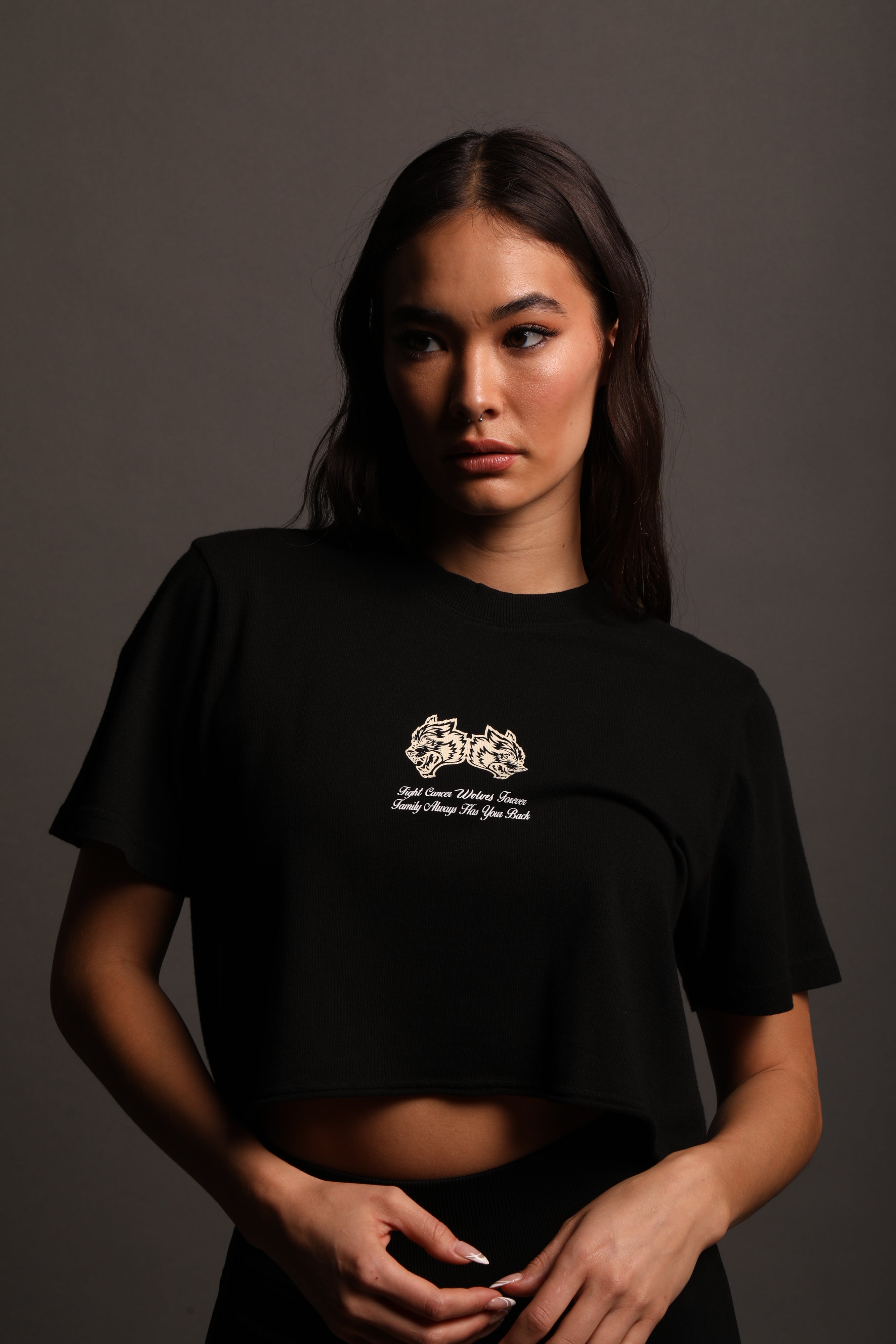 Always Have Your Back "Premium" (Cropped) Tee in Black/Cream