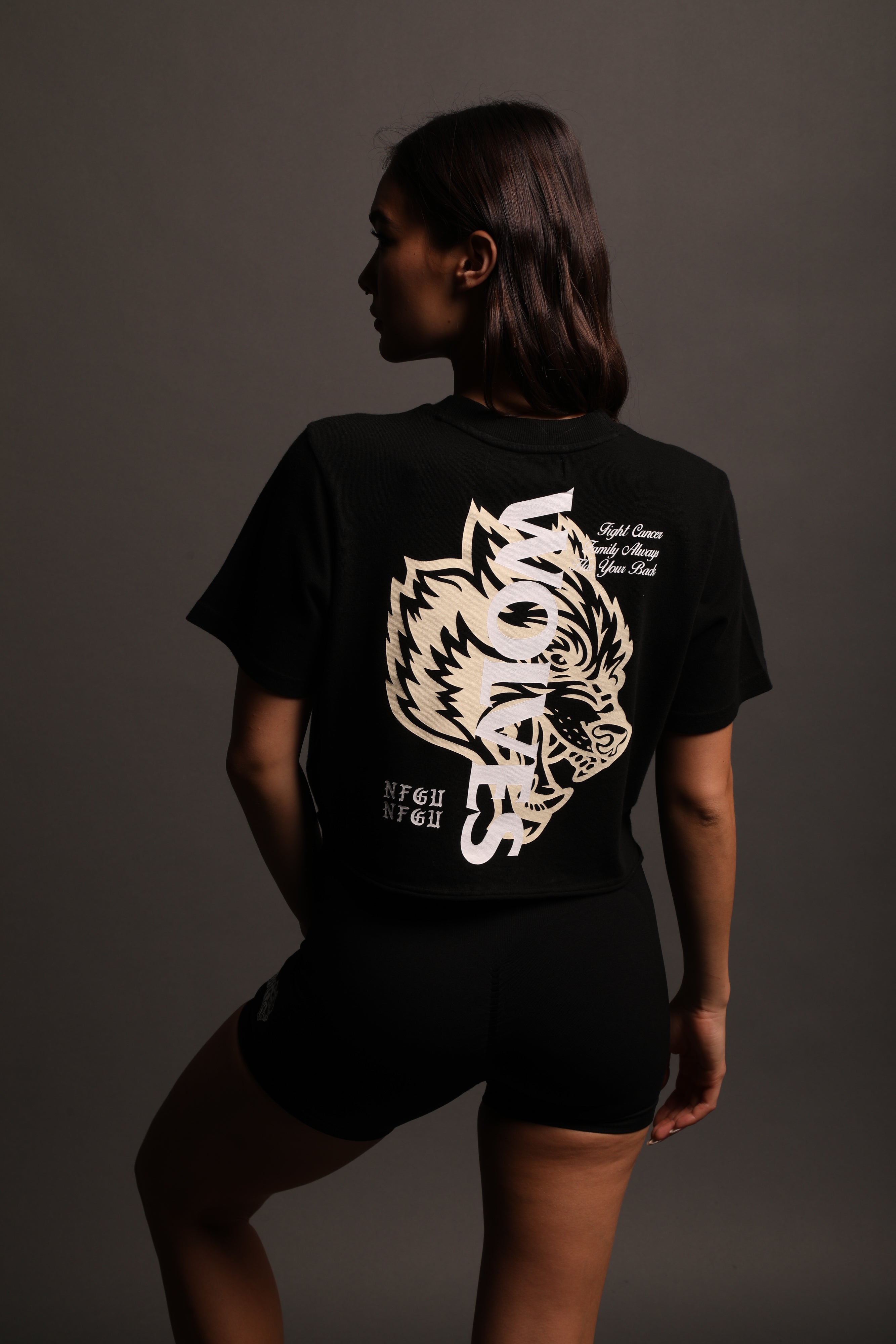 Always Have Your Back "Premium" (Cropped) Tee in Black/Cream