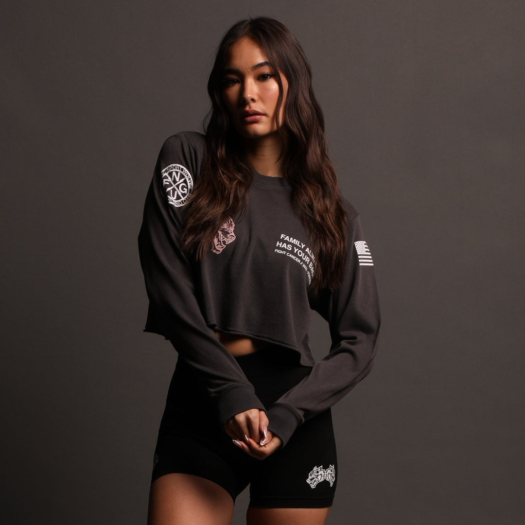 Pray "Premium Vintage" (LS Cropped) Tee in Wolf Gray