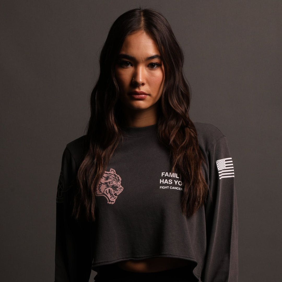 Pray "Premium Vintage" (LS Cropped) Tee in Wolf Gray
